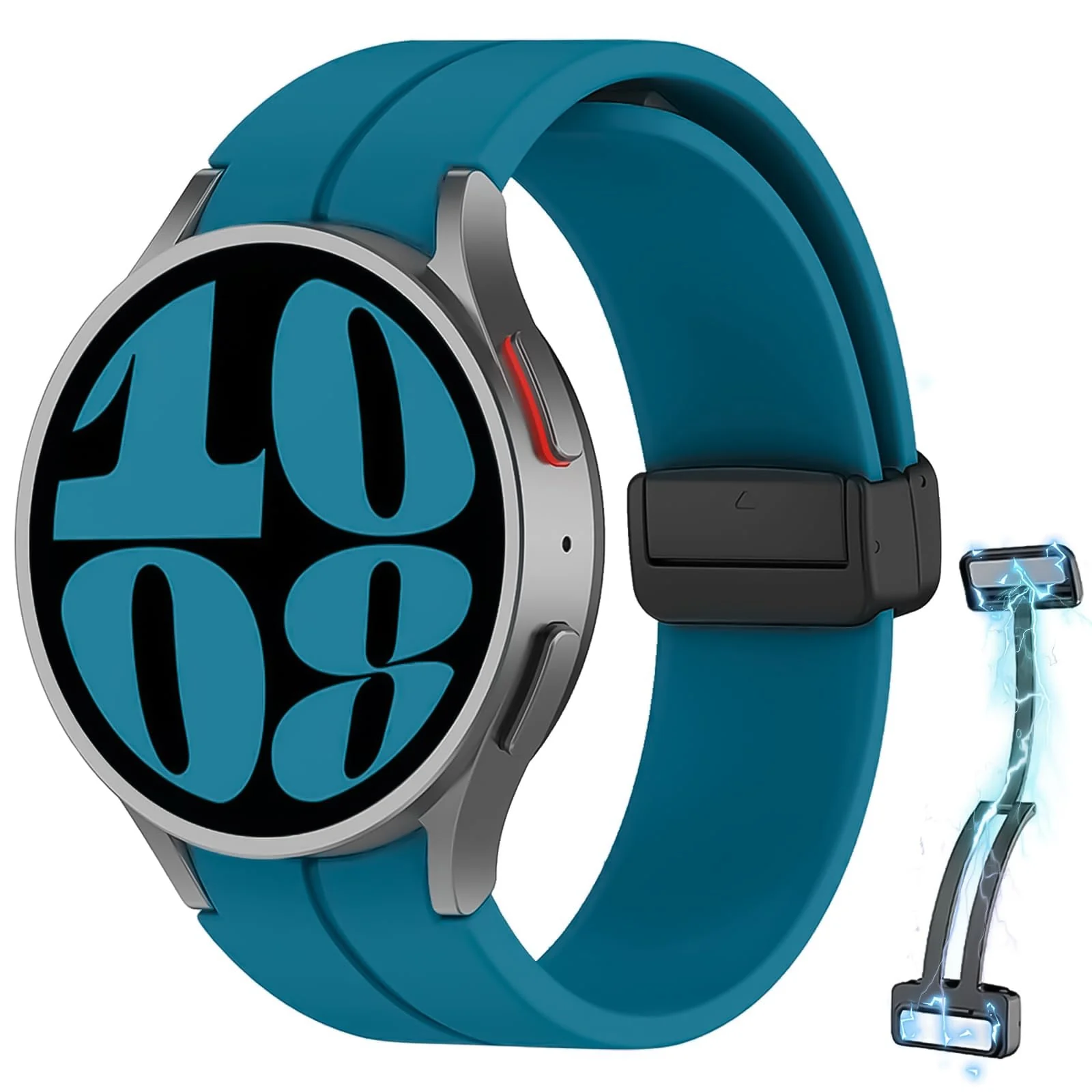 DL3 Mobilak Strap Compatible with Samsung Galaxy Watch 7 FE 6 5 4 Strap 40mm 44mm/Watch 6 Classic 43mm 47mm/5 Pro 45mm/4 Classic 42mm 46mm, No Gap Magnetic Clasp Silicone Band - Rock Green