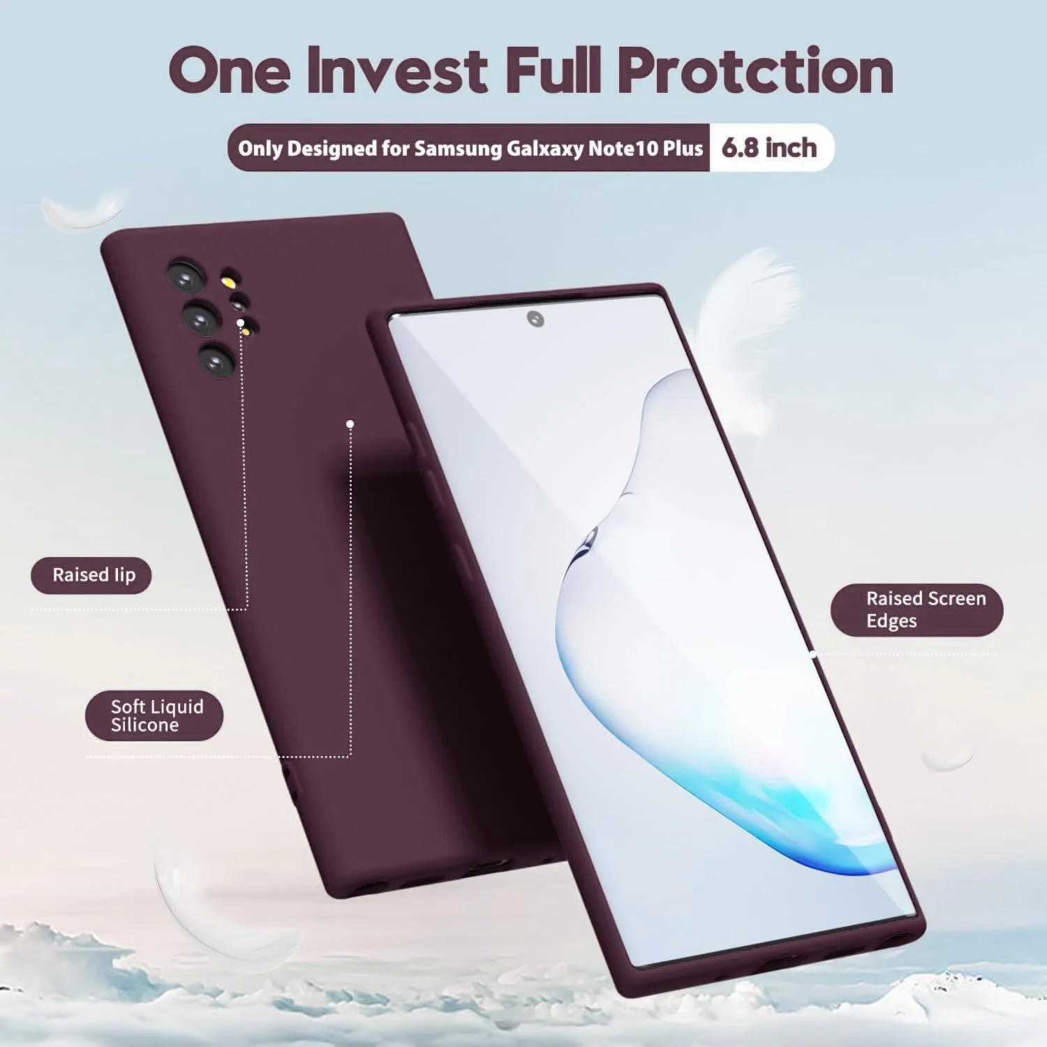 DL3 Mobilak Liquid Silicone Protective Case for Samsung Galaxy Note10 Plus with Microfiber Lining and Shockproof Design - Wine Red