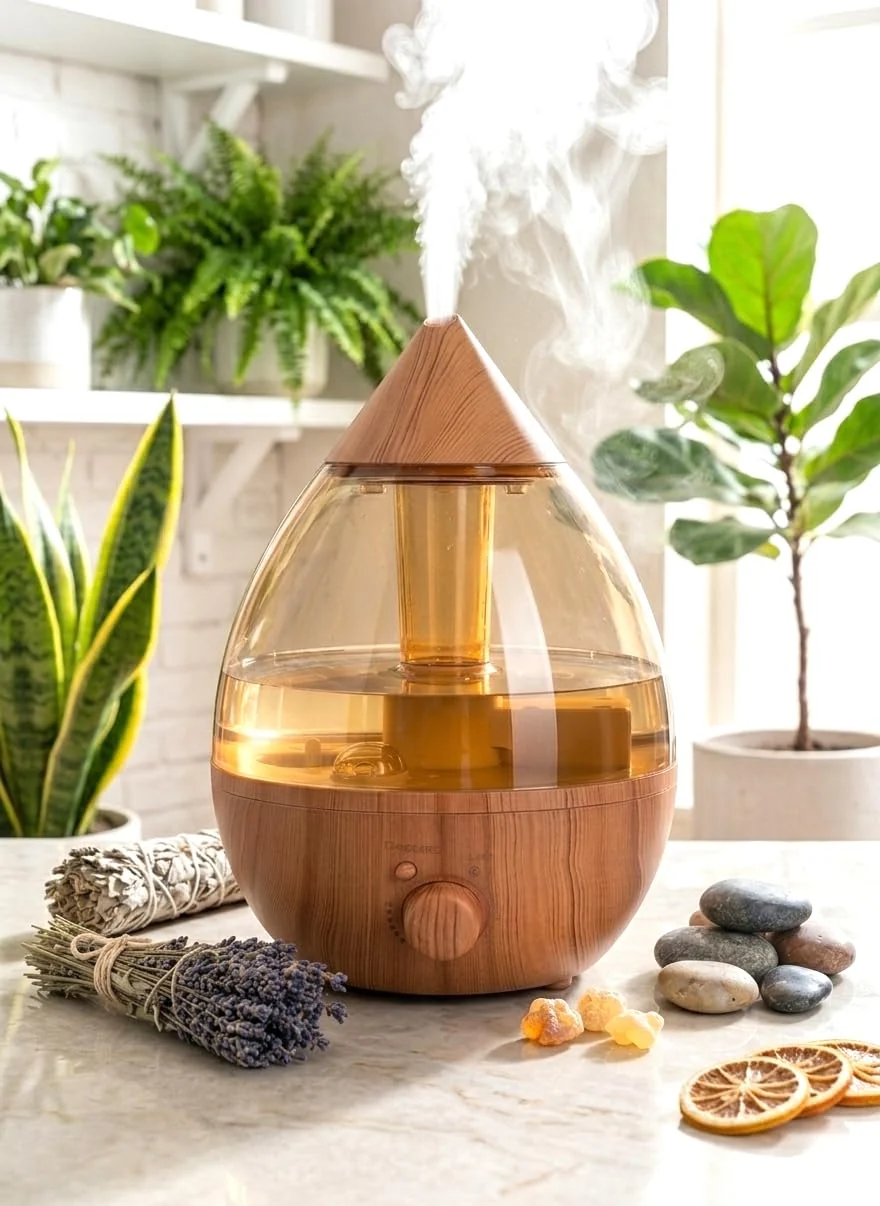 Mobigon 2.6 Litres Humidifier for Room, Cool Mist Ultrasonic Humidifier/Essential Oil Diffuser, Super Quiet 360°Nozzle, Colorful Change, Auto Shut Off&UV Light&, Lasts Up to 24 Hours - Woody 2