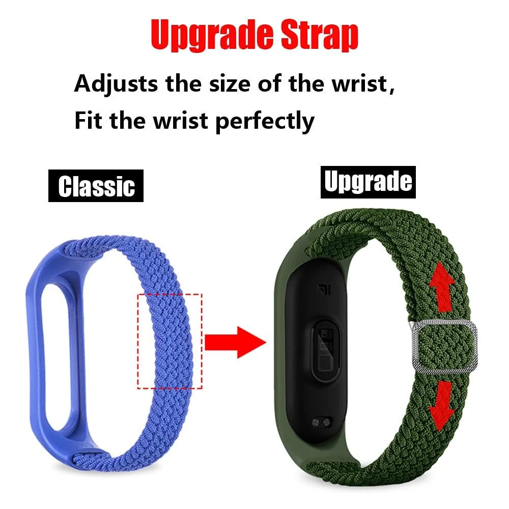 DL3 Mobilak Nylon Wristband Compatible for Xiaomi Mi Band 7/Mi Band 6/Mi Band 5/Mi Band 4/Mi Band 3, Adjustable Braided Elastic Solo Loop for Mi Band 7 6 5 4 3, Sport Strap Smart Watch Accessories - Black White