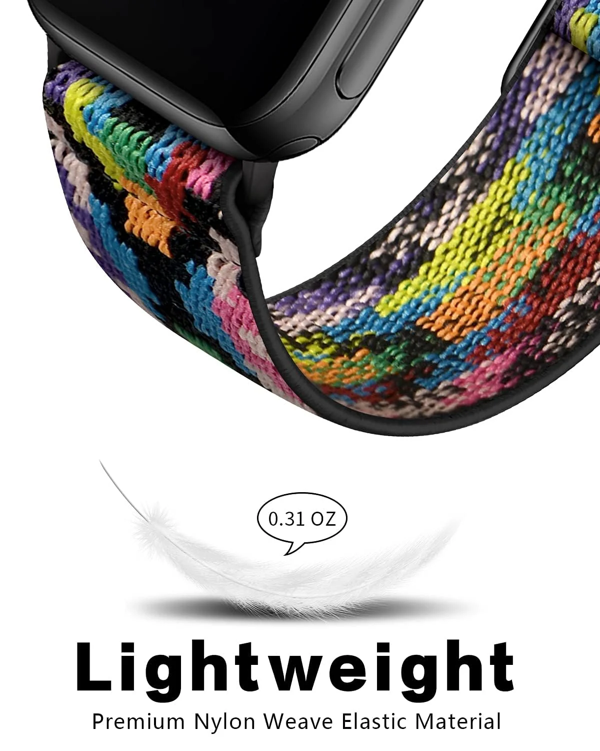 DL3 Mobilak Nylon Solo Loop Stretchy Straps For Apple Watch Band 49mm 45mm 44mm 42mm 41mm 40mm 38mm, Elastic Wristbands for iwatch Series 8 Ultra 7 6 5 4 3 2 1 Se (Boho Rainbow, 42MM/44MM/45MM/49MM) - Black