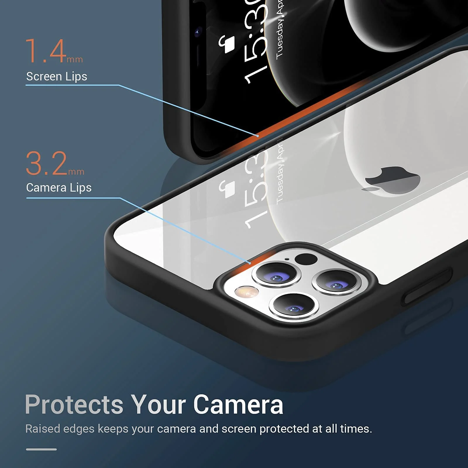 DL3 Mobilak Clear PC and TPU Protective Case for iPhone 14 Pro Max with Shockproof Design and Anti-Yellowing Design - Black