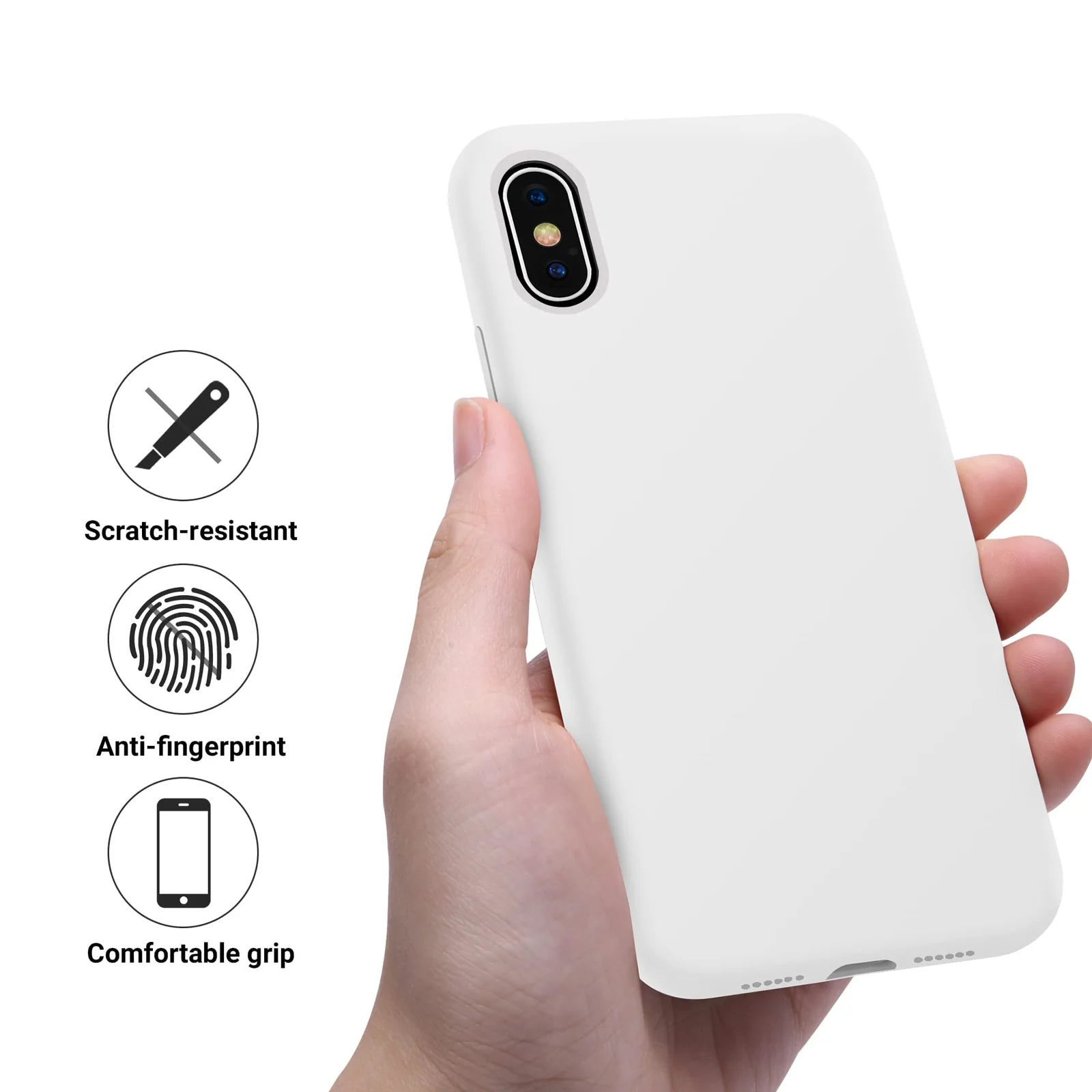 DL3 Mobilak Liquid Silicone Protective Case with Soft Microfiber Lining for iPhone X / iPhone XS - White
