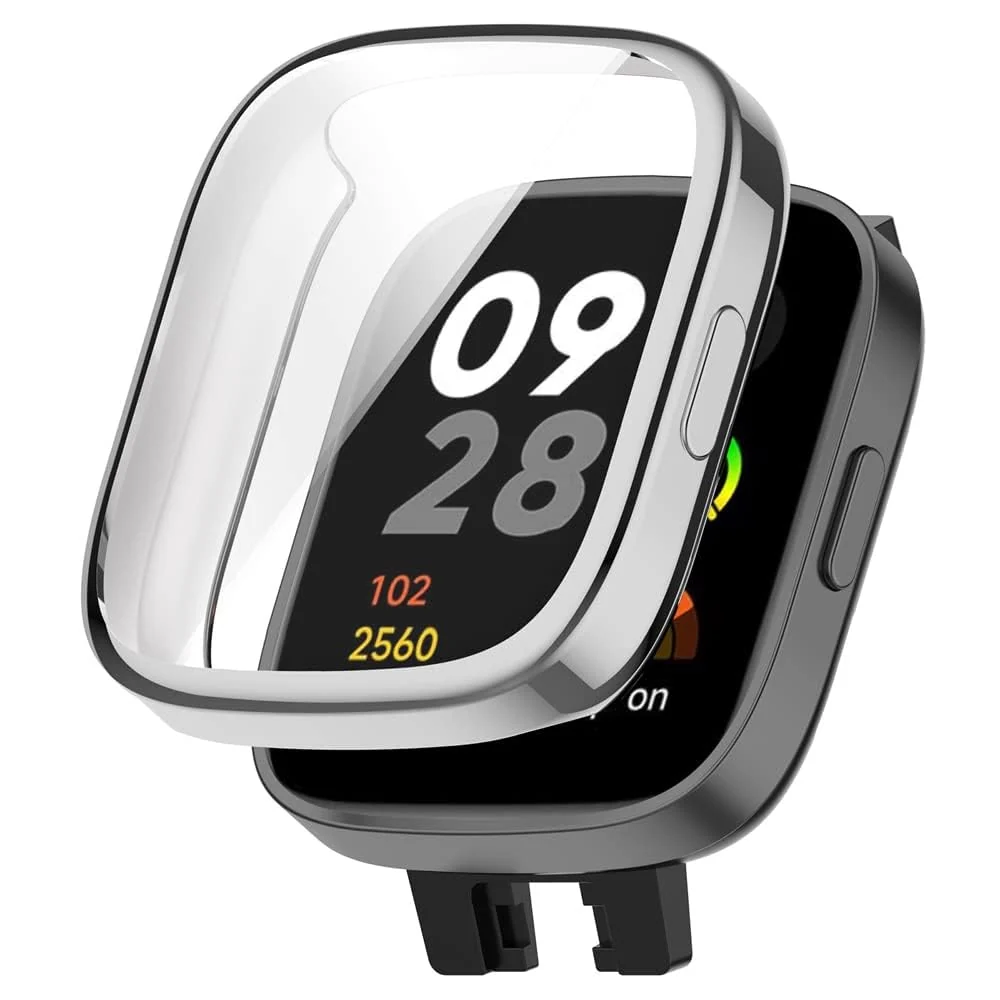 DL3 Mobilak Case Compatible with Xiaomi Redmi Watch 3 (Not Fit Watch 3 Active) Protective Case, Flexible TPU Full Protection Screen Protector Cover Scratch-Resistant Screen Protector Case - Silver