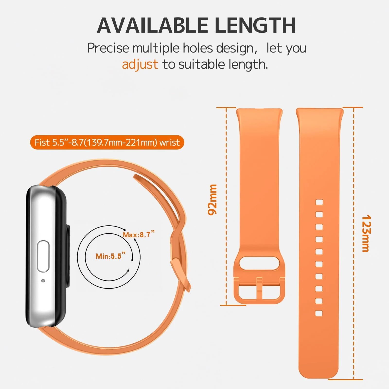 DL3 MOBILAK Silicone Bracelet for Samsung Galaxy Fit 3 Strap, Soft Silicone Sport Replacement Strap For Women/Men, Adjustable Waterproof Sports Band - Orange