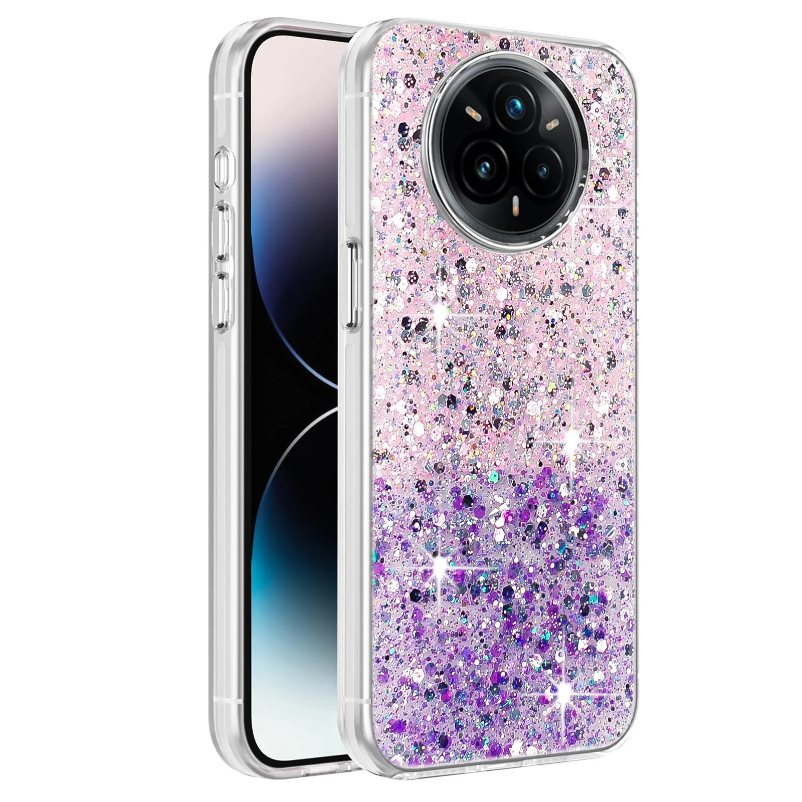 DL3 Mobilak Glitter Protective Case for realme 14 Pro + Plus 5G, Supports wireless charging, Camera protection, Shock-absorbing protection - Pink Purple
