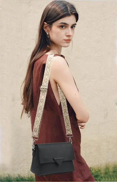 DL3 Mobilak Adjustable Wide Crossbody Bag Strap for Women, Replacement Shoulder Strap for Handbags, Totes & Purses with Elegant Embroidered Pattern and Metal Hooks - Beige/Red