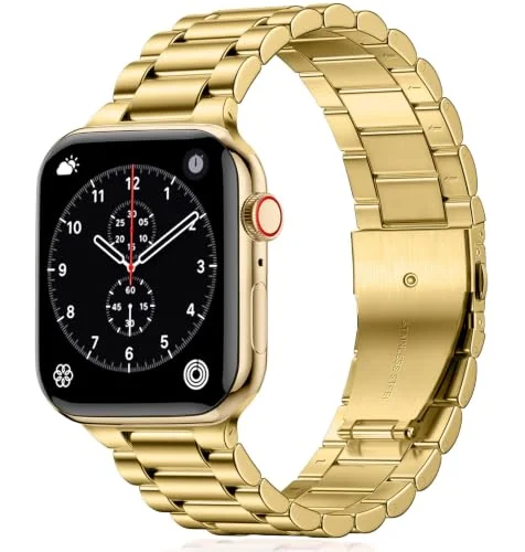 Metal Straps Compatible with Apple Watch 49MM 46MM 45MM 44MM 42MM(Series 3/2/1), Replacement Stainless Steel Business Band for iWatch Series Ultra 3/2/1 Series 12/11/10/9/8/7/6/5/4/SE - Gold