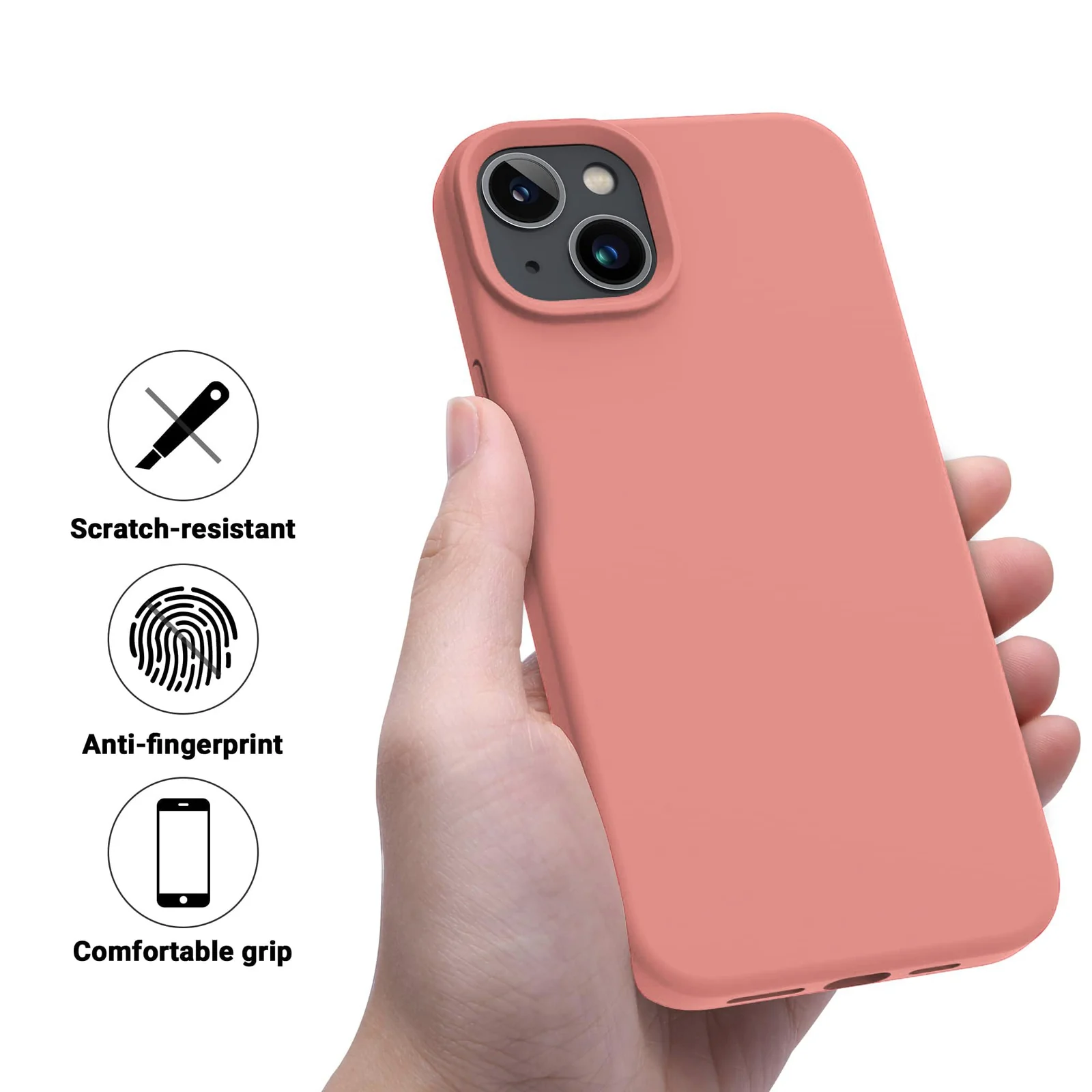 DL3 Mobilak Liquid Silicone Protective Case for iPhone 13 / iPhone 14 with Camera Protection and Microfiber Lining - A Light Orange