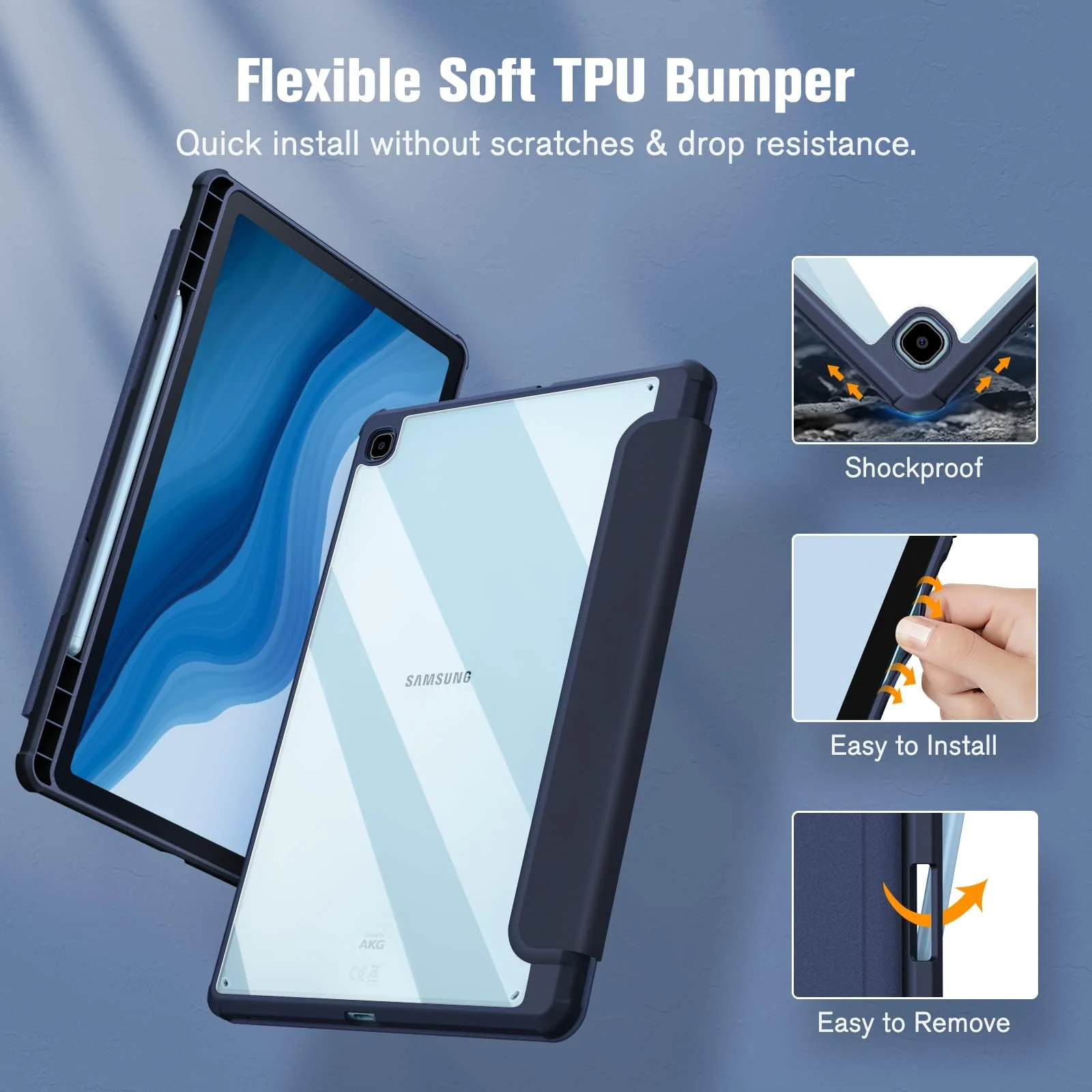 DL3 Mobilak Hybrid Slim Case for Samsung Galaxy Tab S6 Lite 10.4'' 2020 Model SM-P610 (Wi-Fi) SM-P615 (LTE) with S Pen Holder, Cover with Clear Transparent Back Shell, Auto Wake/Sleep - Dark Blue