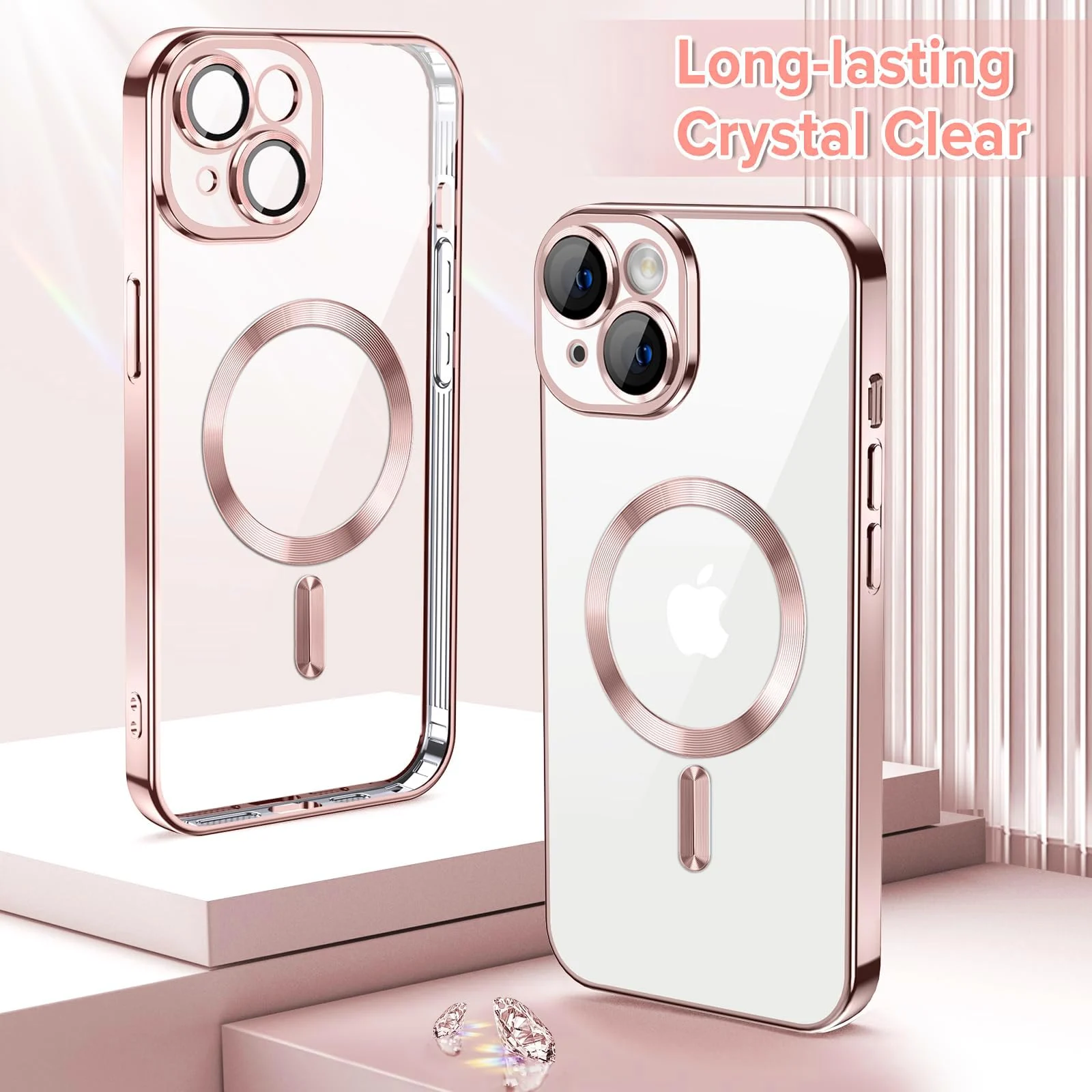 DL3 Mobilak Plated-Edge Protective Case for iPhone 15 6.1-Inch, Compatible with MagSafe accessories, Supports wireless charging, Camera protection - Rose Gold