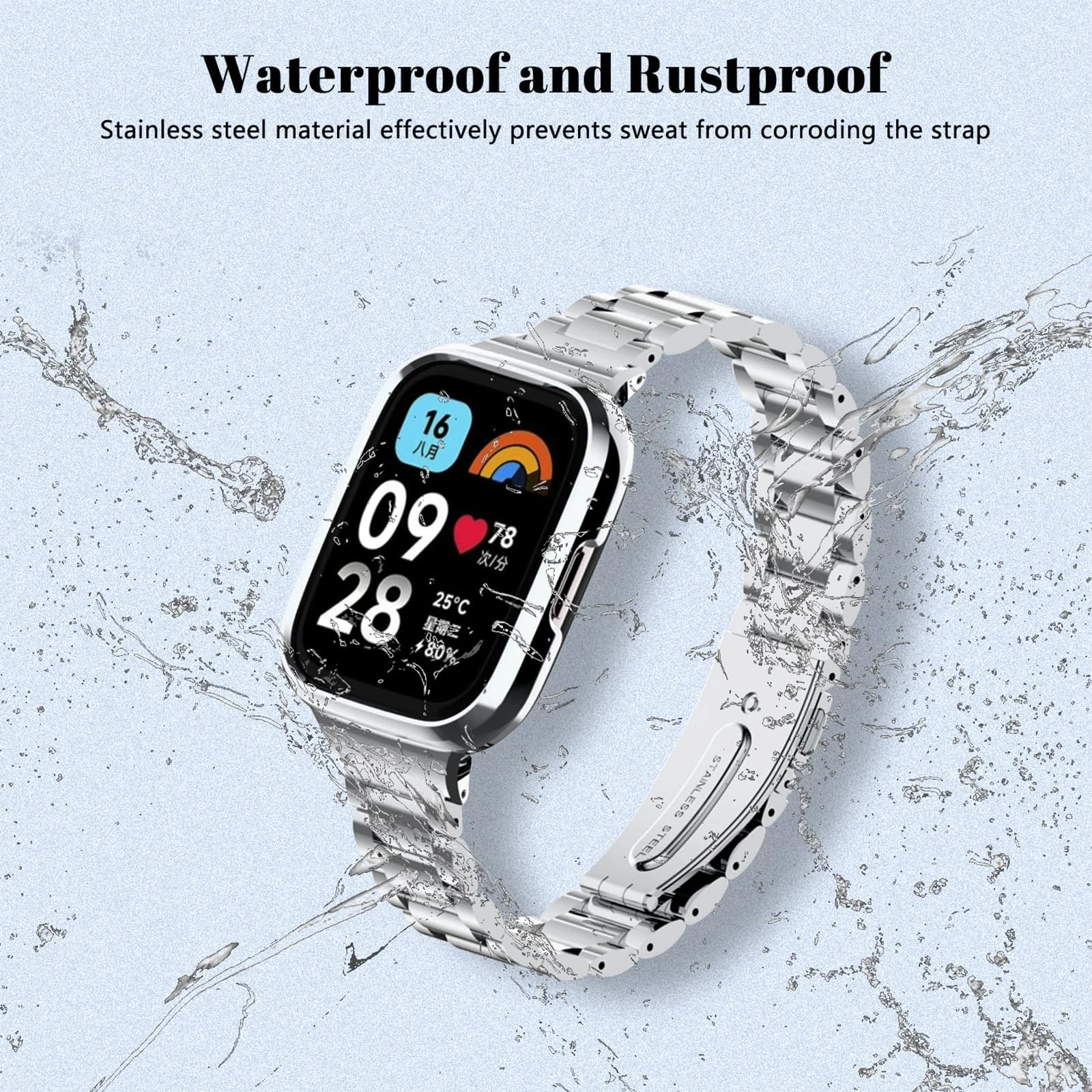 DL3 Mobilak Bracelet Compatible with Xiaomi Redmi Watch 3 Lite/Redmi Watch 3 Active, Stainless Steel Metal Replacement Watch Band With Frame Metal Women Men Replacement Strap - Silver