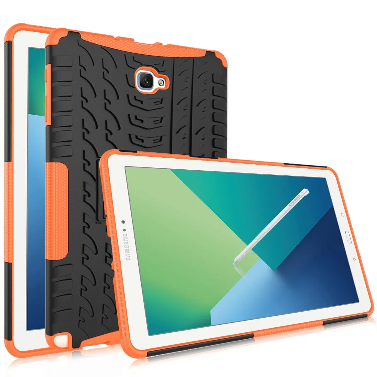 DL3 Mobilak Case For Samsung Galaxy Tab A 10.1 inch 2016 Release, SM-T580 T585 T587 Case, Hybrid Rugged Armor Heavy Duty 2 in 1 TPU + PC Combo Dual Layer Shockproof Case with Kickstand - Orange