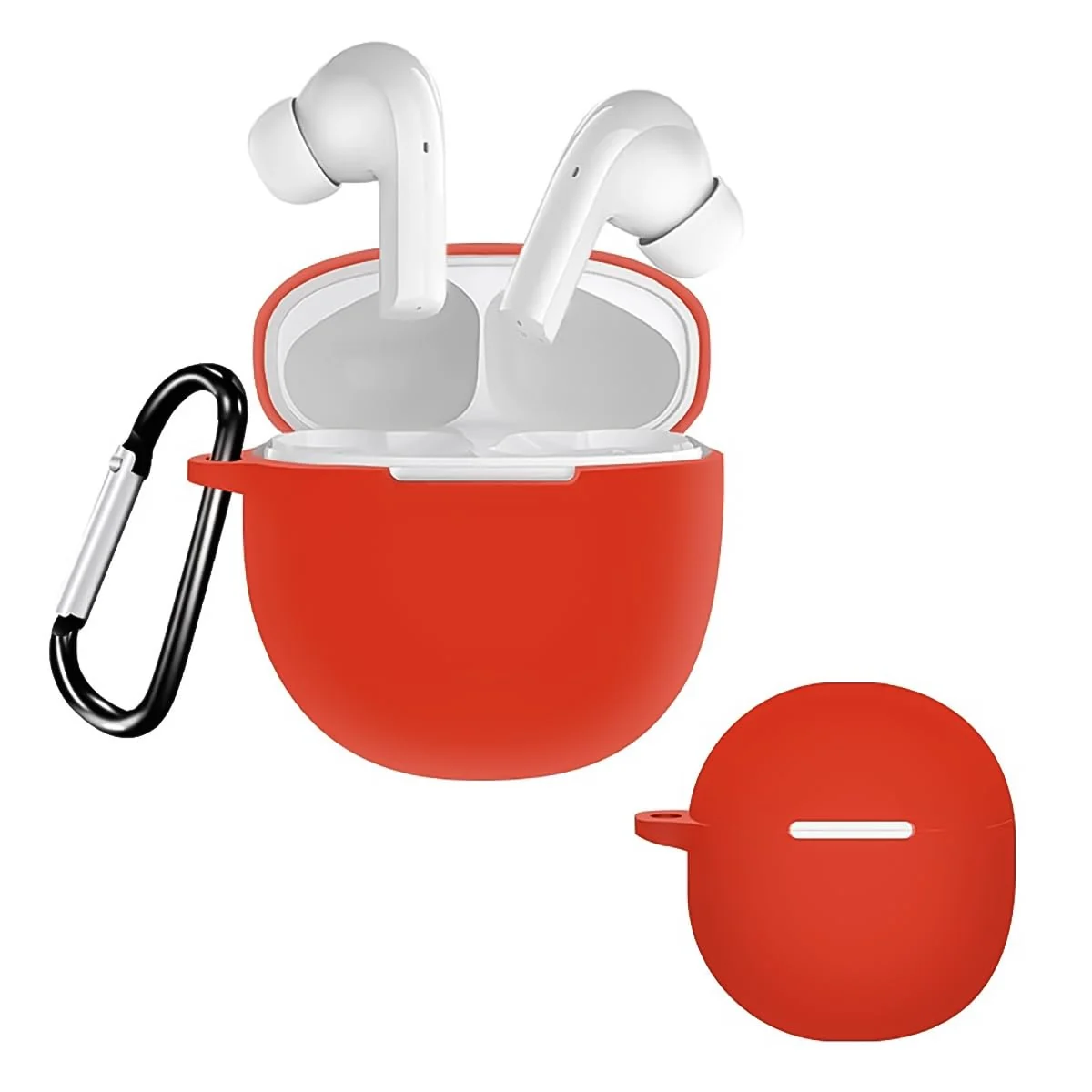DL3 Mobilak Silicone Case Compatible with QCY T18 Melobuds Earbuds, Soft Silicone Protective Case Cover, Shockproof Sleeve with Carabiner - Red
