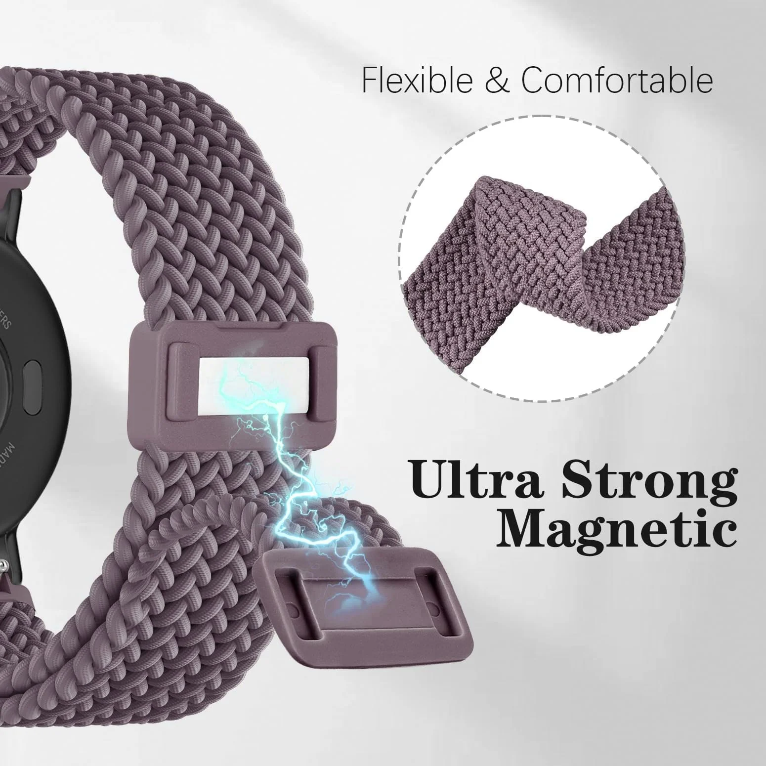 DL3 Mobilak Magnetic Braided Nylon Band Compatible with Xiaomi Redmi Watch 5 Active/Xiaomi Redmi Watch 5 Lite, 22mm Elastic Loop Stretchy Wristband Strap Replacement for Redmi Watch 5 Active/Redmi Watch 5 Lite - Smoke Violet