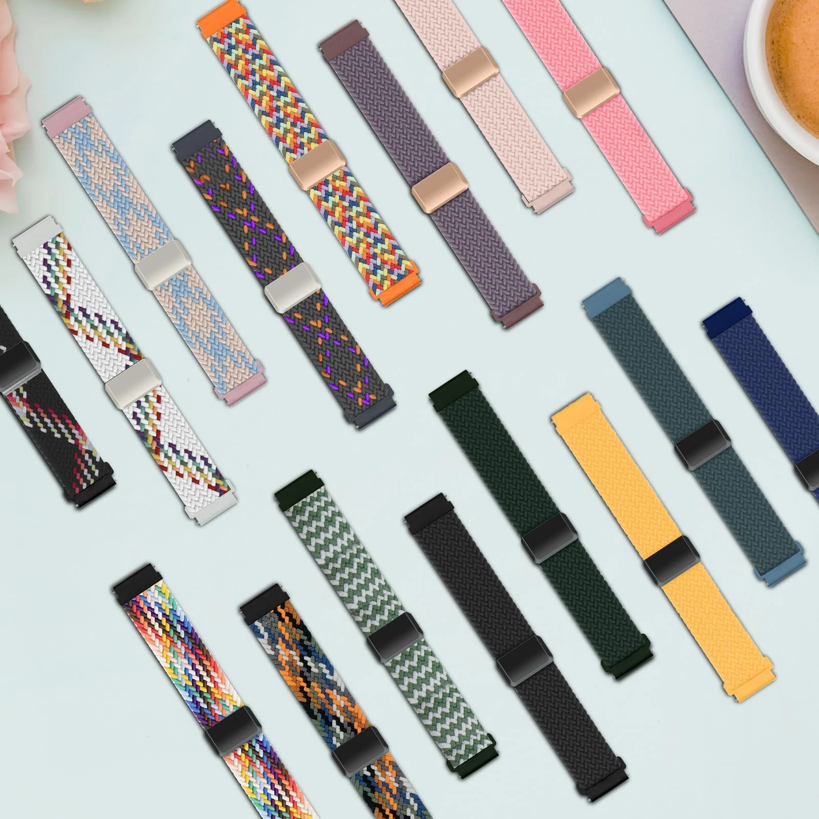 DL3 Mobilak 22mm Magnetic Band for Redmi Watch 5 Active/5 Lite/Samsung Galaxy Watch 3 45mm/Watch 46mm/Gear S3/Huawei watch GT6 GT5 46MM/GT2E/GT6 Pro/GT 5 Pro/Amazfit GTR 4/3, Stretchy Braided Nylon Sport Strap - A-pink