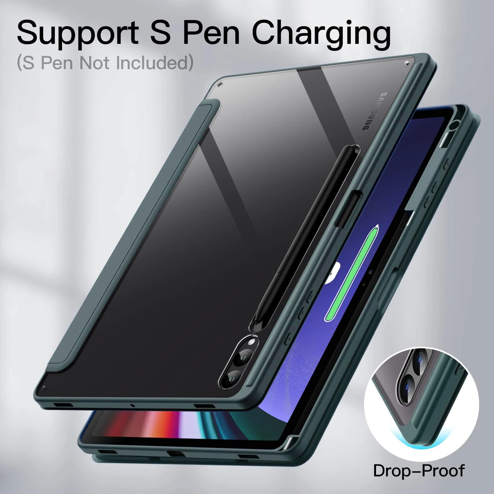 DL3 Mobilak Hybrid Slim Case for Samsung Galaxy Tab S8/Tab S7 11 Inch (Model SM-X700/X706/T870/T875/T878) with S Pen Holder, Cover with Clear Transparent Back Shell, Auto Wake/Sleep - Green