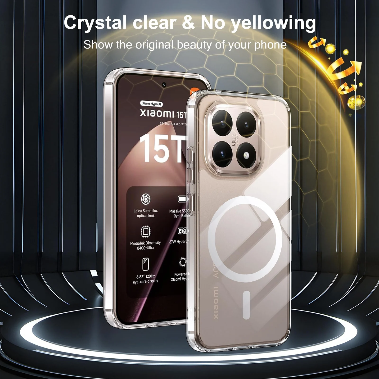 MOBIGON Slim Magnetic MagSafe-Compatible Phone Case for Xiaomi 15T, Clear