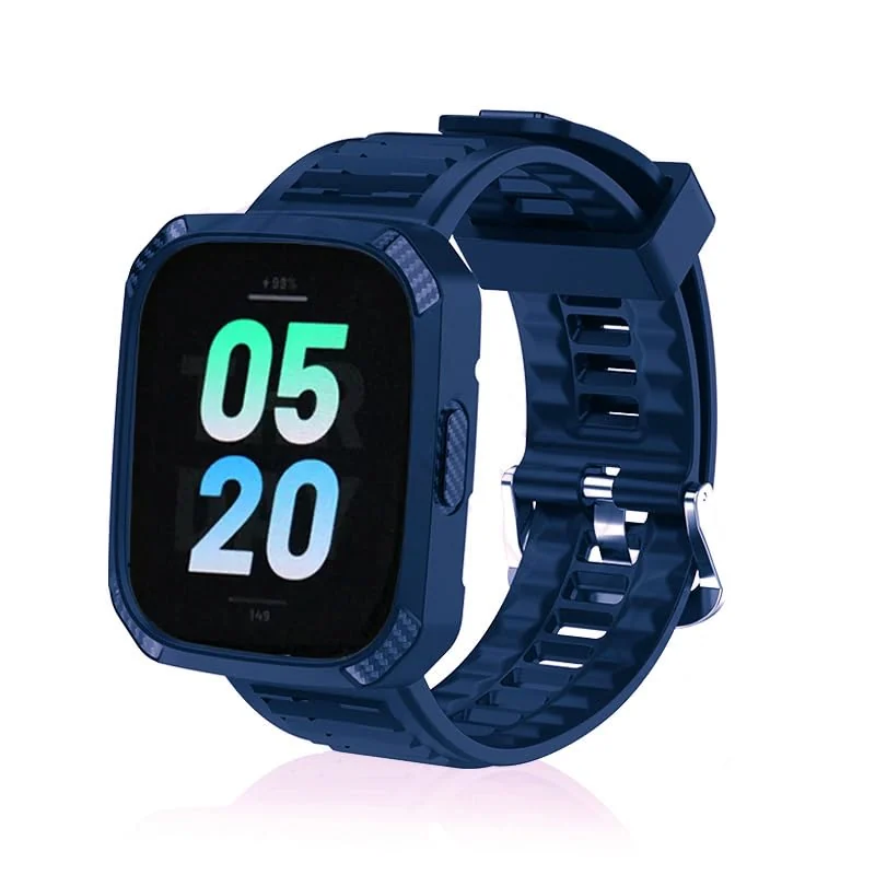 DL3 Mobilak Silicone Strap Carbon Fibre With Case Cover for Xiaomi Redmi Watch 3 Integrated strap Wristband Bracelet Metal Buckle correa Smartwatch Accessories For Redmi Watch3 - Blue