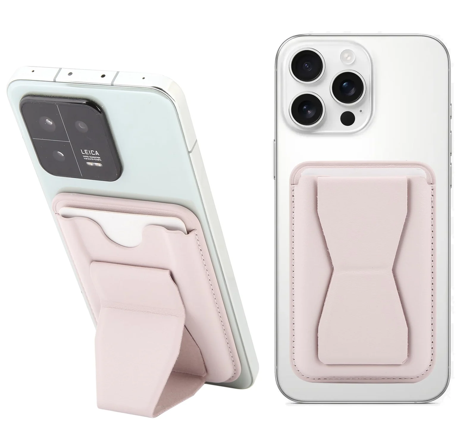 DL3 Mobilak Phone Card Holder for MagSafe Wallet, Vegan Leather Magnetic Mobile Phone Stand, Magnetic Wallet Stand, for iPhone 16 15 14 13 12 Pro Max Plus - Pink Sand
