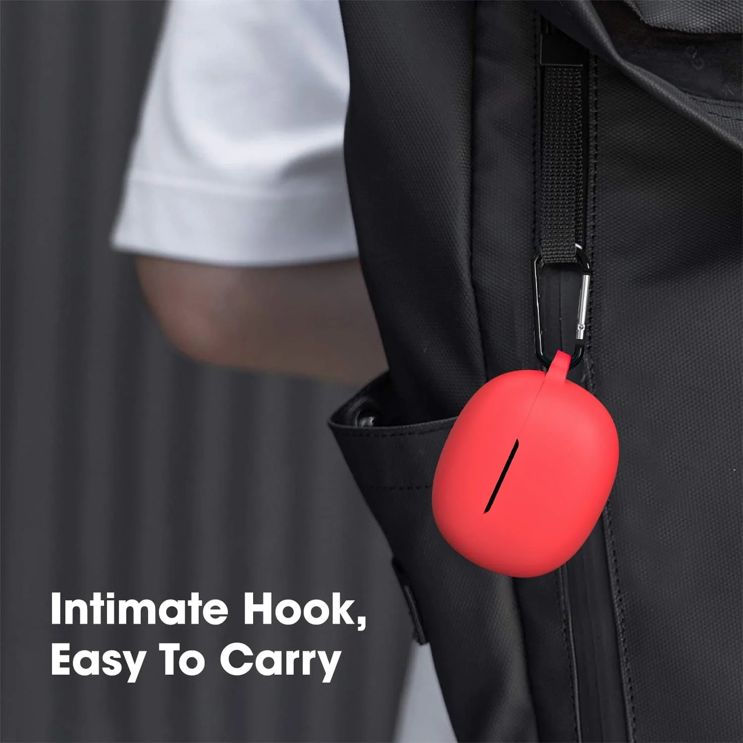 DL3 Mobilak Silicone Case Compatible with realme Buds T100 Earbuds, Soft Silicone Protective Case Cover, Shockproof Sleeve with Carabiner - Red