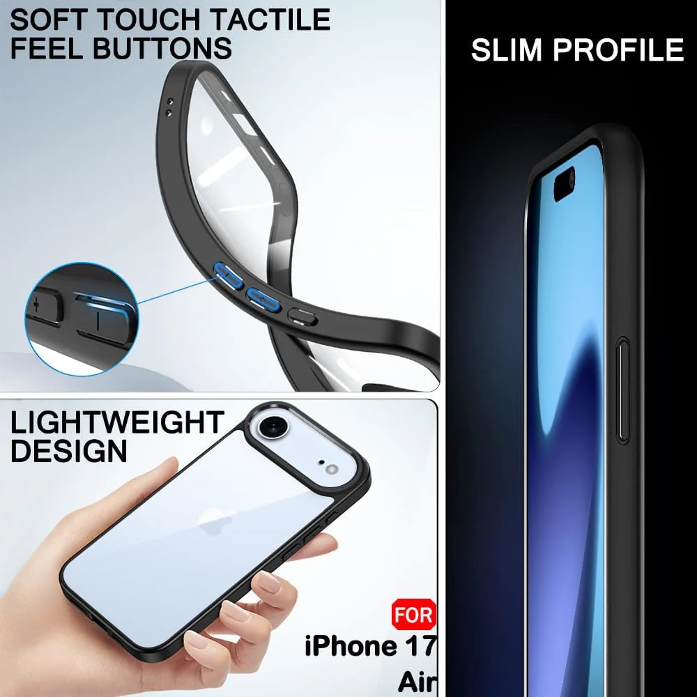 DL3 Mobilak Clear TPU Case for iPhone 17 Air 6.5-Inch, Supports wireless charging, Shock-absorbing protection, Anti-fingerprint finish - Black