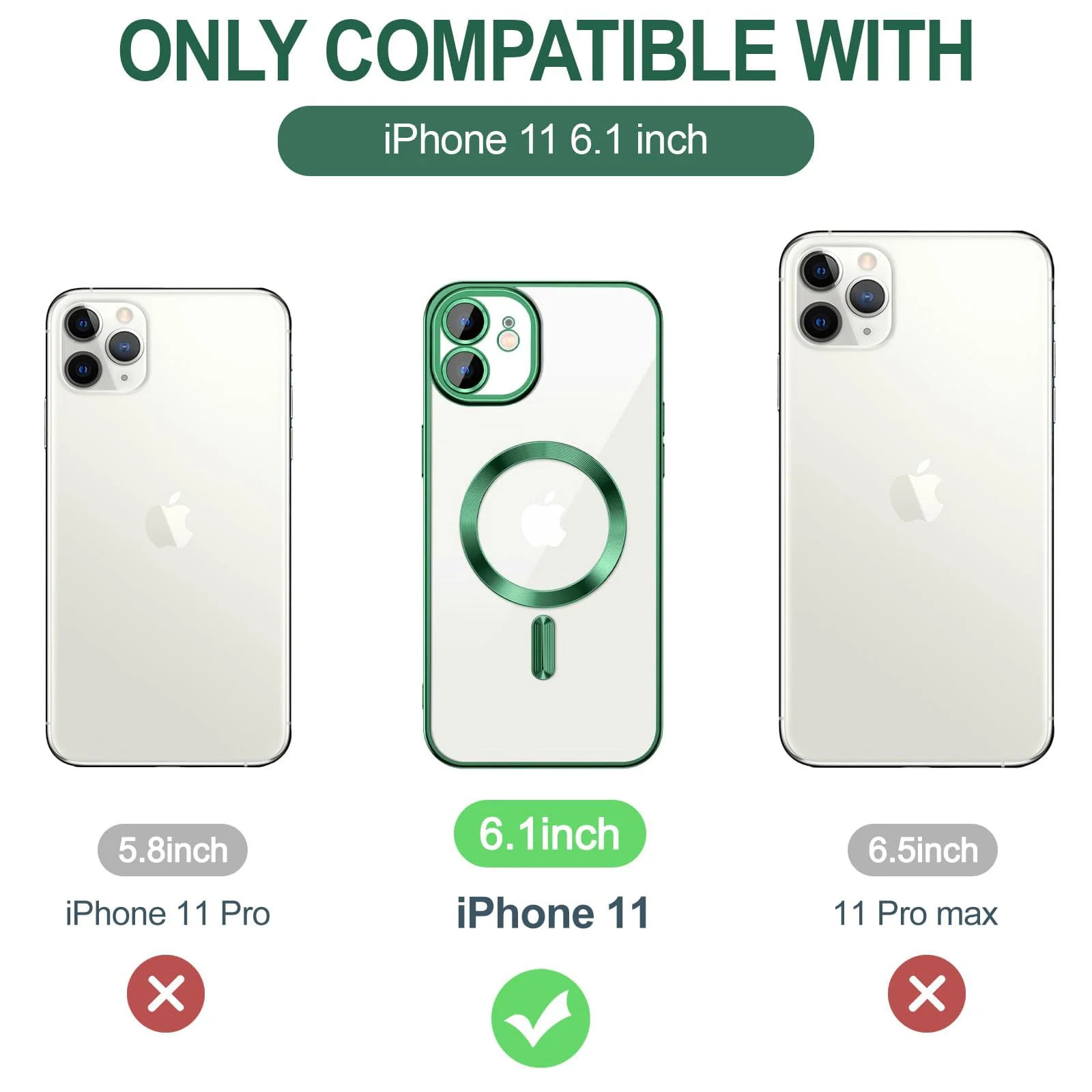 DL3 Mobilak Plated-Edge Protective Case for iPhone 11 (6.1 Inch) Compatible with, Compatible with MagSafe accessories, Supports wireless charging, Camera protection - Green