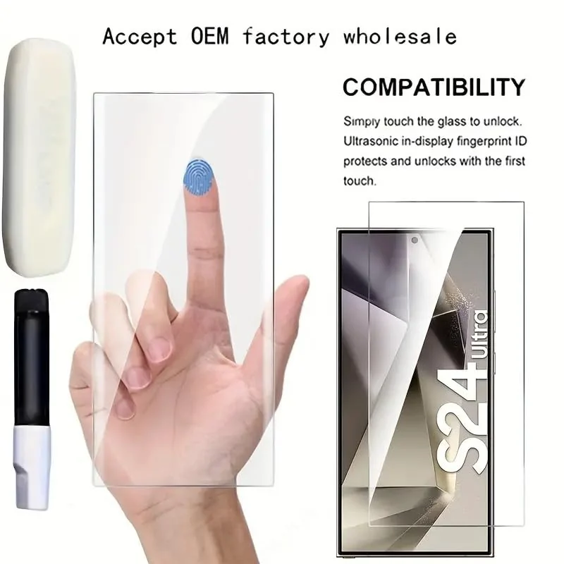 DL3 Mobilak Full Glass Screen Protector For Samsung Galaxy S24 Ultra UV Tempered Glass Full Glue Cover Screen Protector For Samsung Galaxy S24 Ultra Fingerprint Unlock Screen Glass Film - Clear