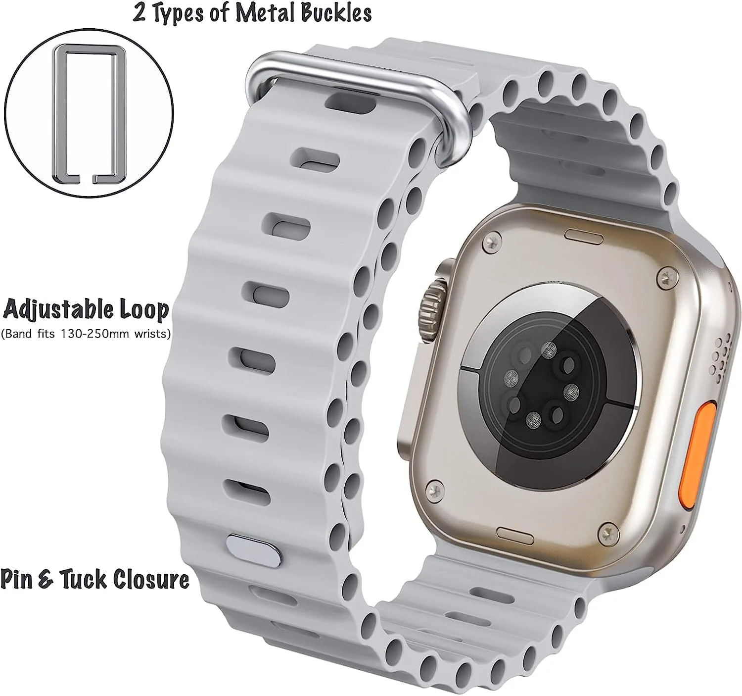 DL3 Mobilak Ocean Band with Case For Apple Watch Ultra 49mm, Adjustable Silicone Sport Loop Ocean Strap Men Women Strap With Protective Cover Screen Shockproof for iWatch Ultra 2 49mm - Grey