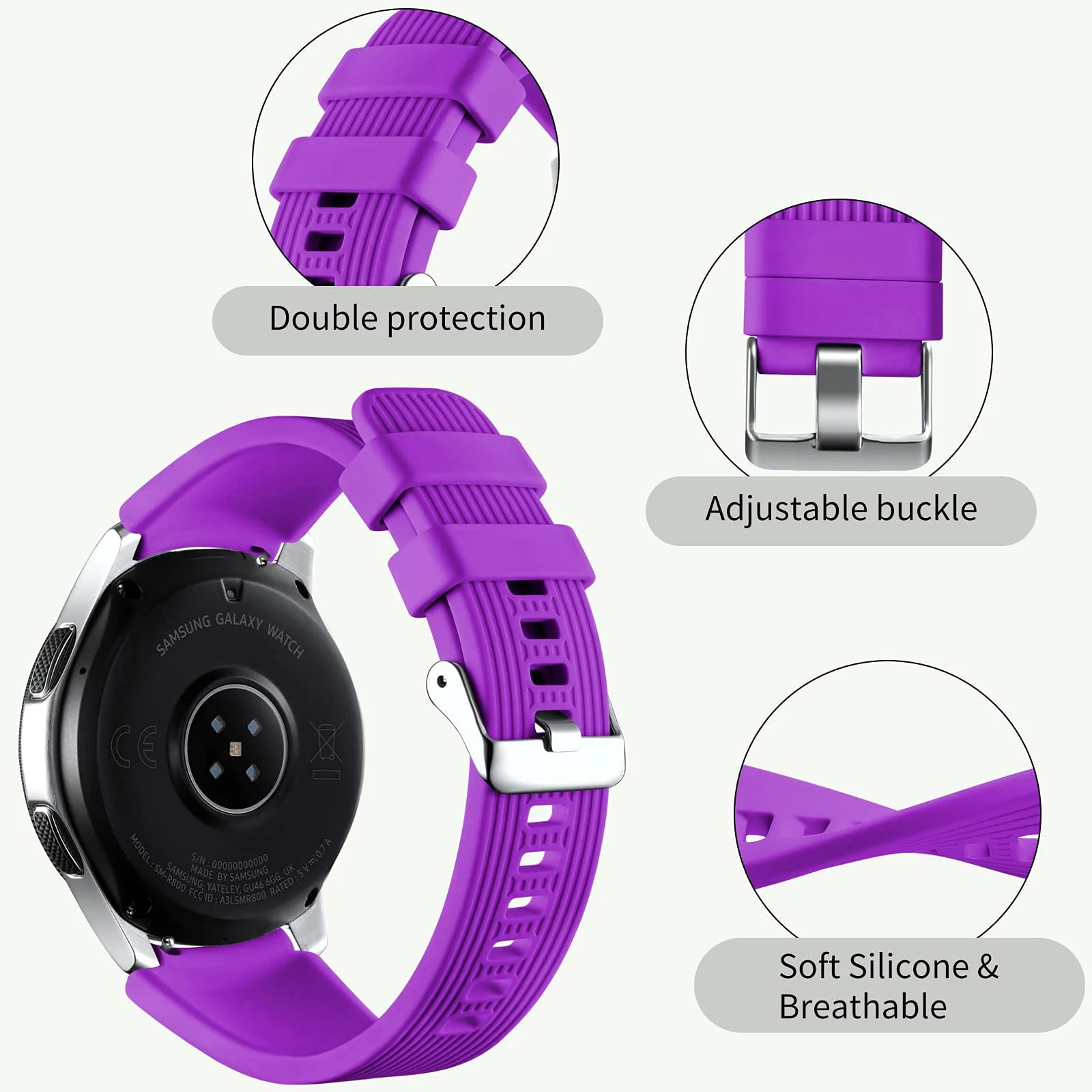 DL3 Mobilak Silicone Sport Band 22MM Xiaomi Redmi Watch 5 Active/5 Lite/Samsung Galaxy Watch 46mm/Watch 3 45mm/Gear S3/Huawei watch (GT6 GT5 GT4 GT3 GT2 GT 46MM)/GT2E/GT5 Pro/GT 6 Pro/Amazfit GTR 3/4 - Purple