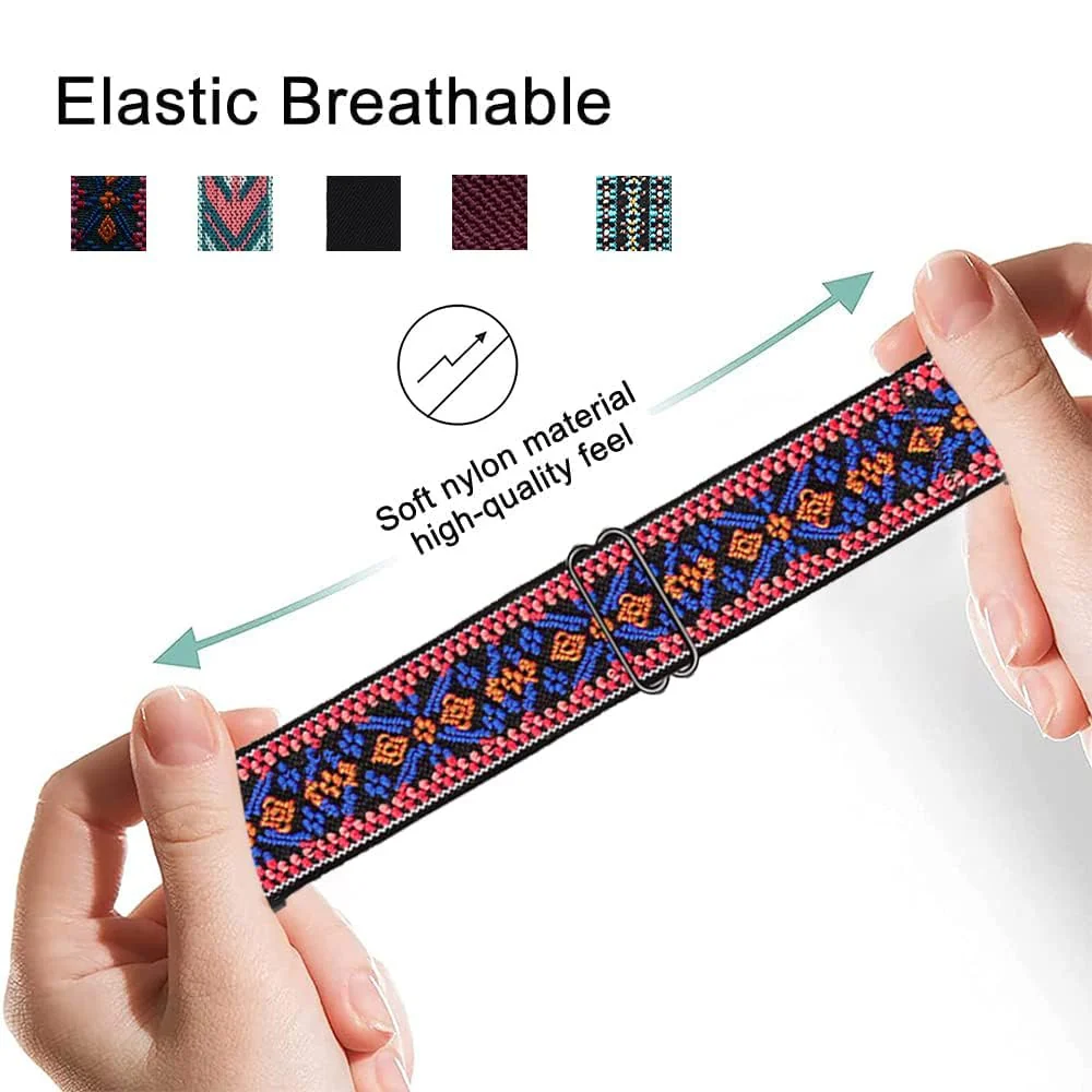 DL3 Mobilak Elastic Straps Compatible with Xiaomi Redmi Watch 3 (Not for Redmi Watch 3 Lite/Active) Men Women, Adjustable Stretchy Bracelets Sport Nylon Replacement Bracelet - Bohemia Red