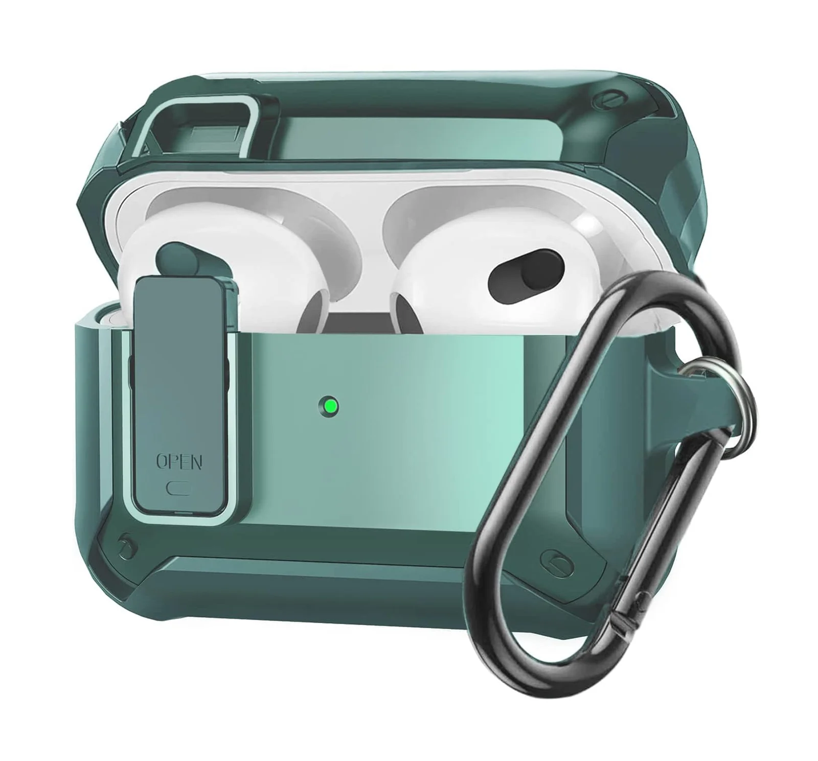 DL3 Mobilak Case Compatible with AirPods 3rd Generation with Lock, Rugged Armor Compatible with AirPods 3 Case with Keychain Shockproof Hard Shell Compatible with AirPods 3 Case - Green