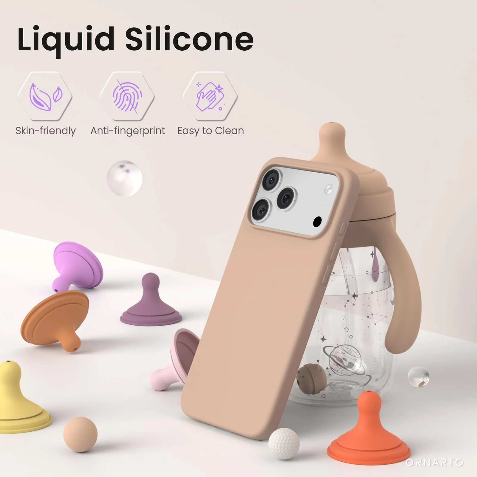 DL3 Mobilak Liquid Silicone Protective Case with Soft Microfiber Lining for iPhone 17 Pro 6.3-Inch - Pink Sand 2