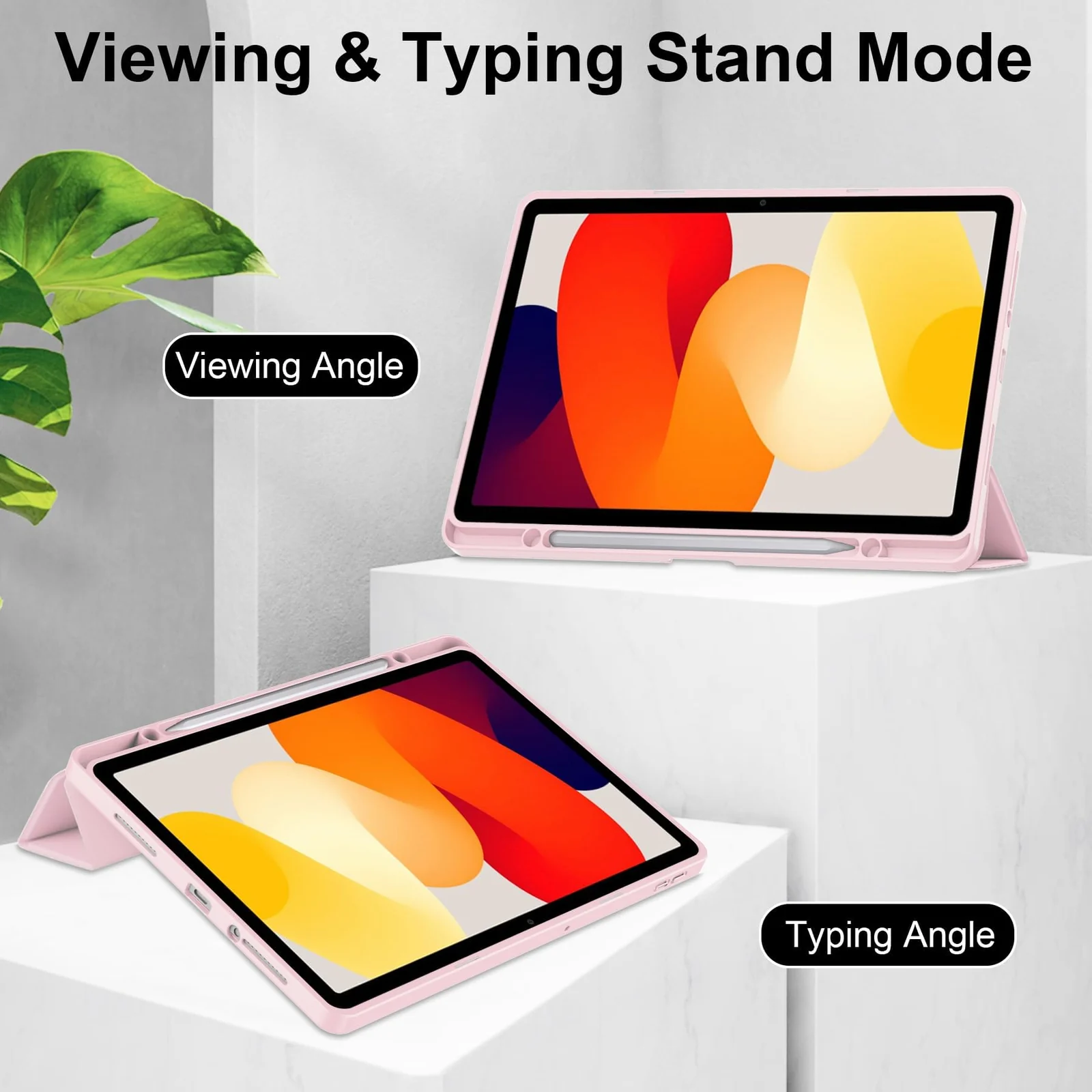 DL3 Mobilak Xiaomi Redmi Pad SE 11 inch Tablet 2023 Case with Pen Holder, Soft TPU Back Trifold Stand Protective Smart Cover Flip, Auto Wake & Sleep - Pink