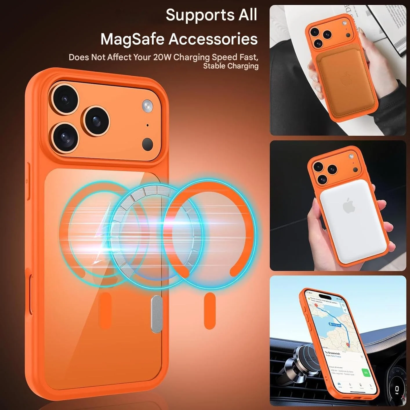 DL3 Mobilak Clear MagSafe-Compatible Magnetic Case for iPhone 17 Pro 6.3-Inch with Military-Grade Protection - Orange