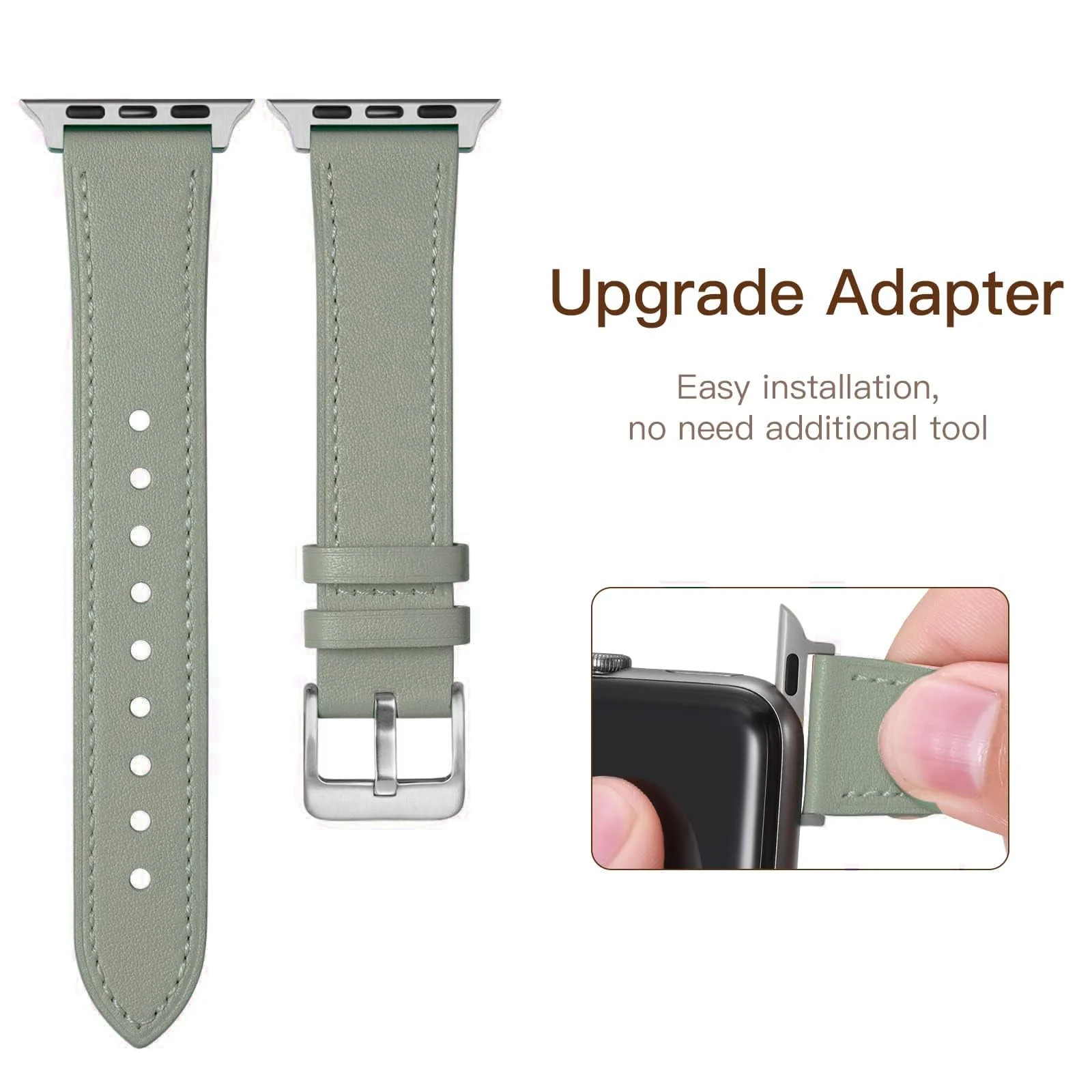 DL3 Mobilak Compatible with Apple Watch Band 49mm 46mm 45mm 44mm 42mm Leather Band Replacement Strap, Soft Leather Bracelet for iWatch Series 11 10 9 8 7 6 5 4 SE SE2 Ultra 3 2 1 - Mint Green