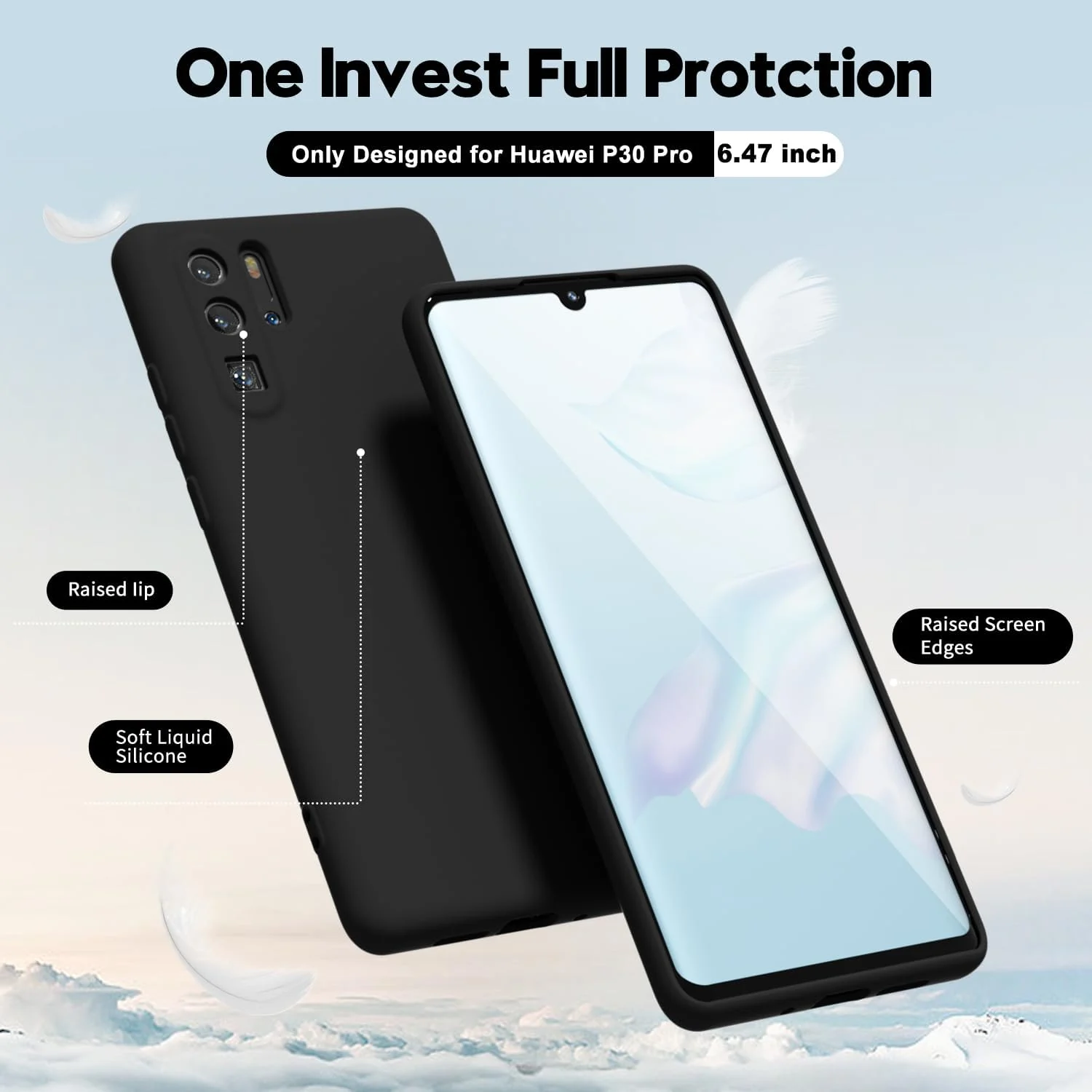 DL3 Mobilak Case Compatible with Huawei P30 Pro, Soft Silicone Bumper Case, Shockproof Protective Case - Black