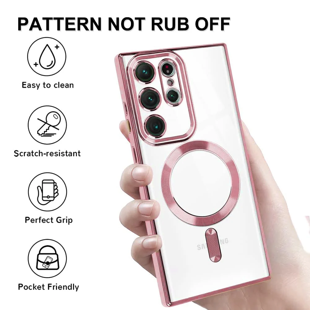 DL3 Mobilak Clear MagSafe-Compatible Magnetic Case for Samsung Galaxy Note 20 Ultra with Camera Protection and Shockproof Design - Pink