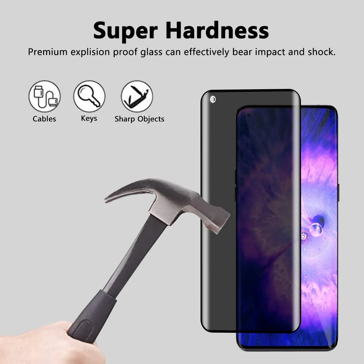 DL3 Mobilak Screen Protector for OPPO Find X5 UV Glass Fingerprint Reader Support 3D Curved Anti-Spy Tempered Glass Screen Protector - Privacy