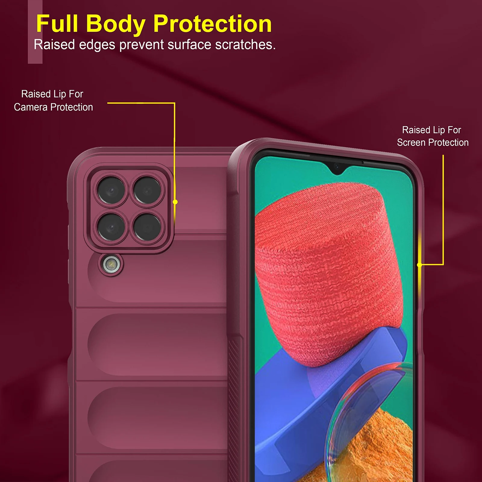 DL3 Mobilak Flexible Silicone and TPU Protective Case with Camera Protection for Samsung Galaxy M33 5G - Wine Red