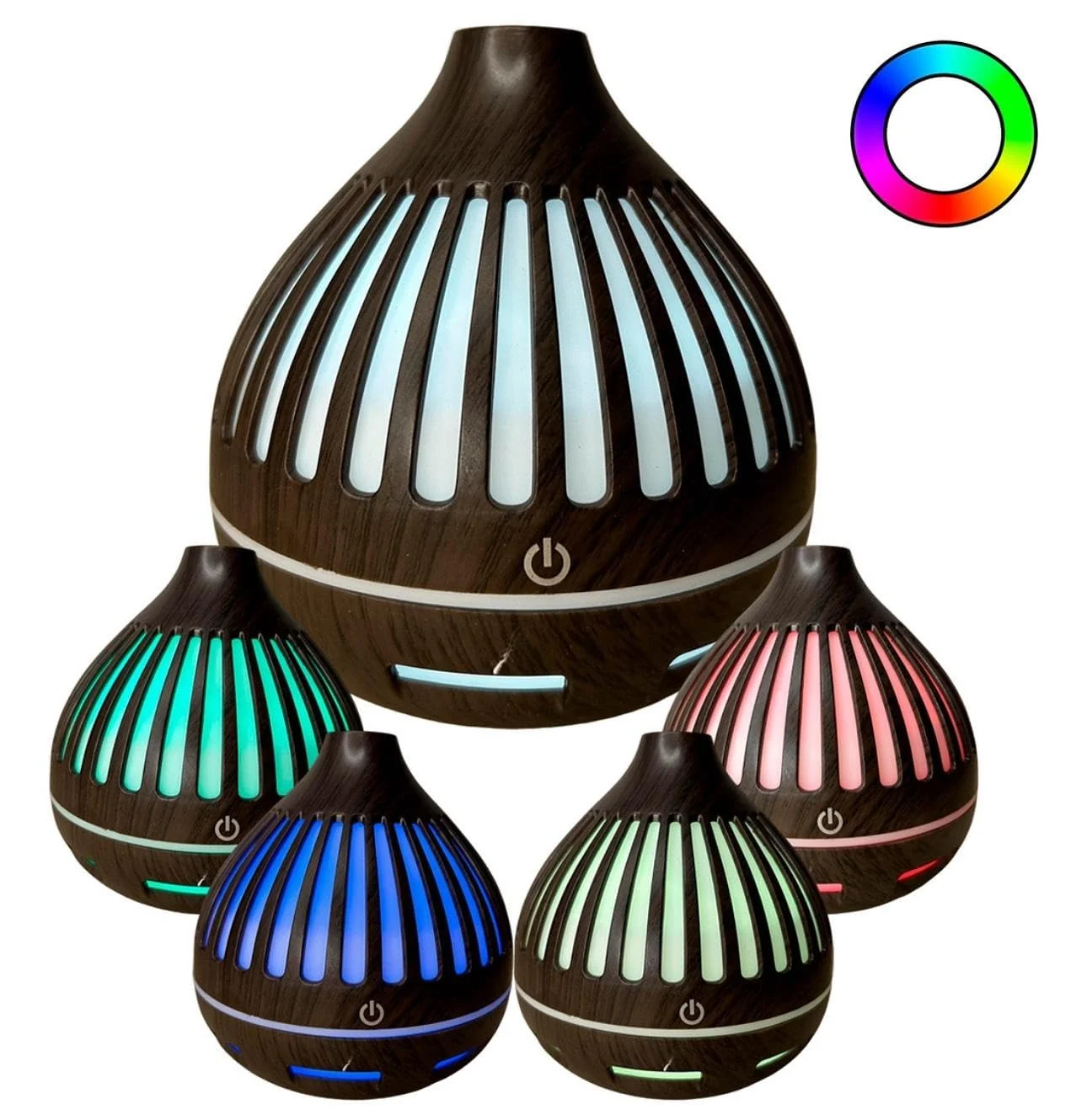 Mobigon Wood Cool Mist Ultrasonic Humidifier for Room Moisture, Aroma Diffuser for Home, 300ml Essential Oil Diffuser with 7 Colorful Night Light, Auto Shut-Off, Home, Office, car - B. Dark Brown