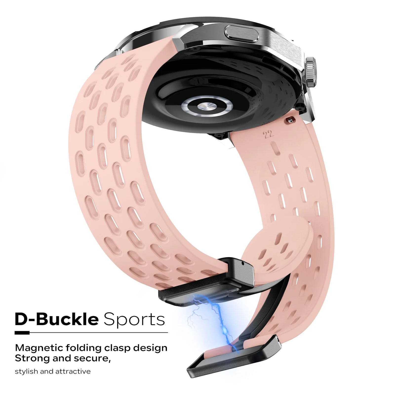 DL3 Mobilak 18mm Silicone Strap For Huawei Watch GT 6 41mm/GT 5 Pro 42 mm/GT 5 41mm/GT4 41 mm/Watch 5 42mm Magnetic Metal Buckle Sport Silicone Breathable Strap, Band Soft Replacment Wristband - Light Pink