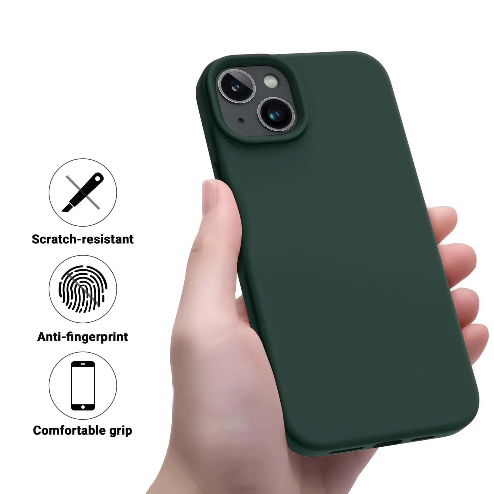 DL3 Mobilak Liquid Silicone Case for iPhone 15, Supports wireless charging, Shock-absorbing protection, Anti-fingerprint finish - Green