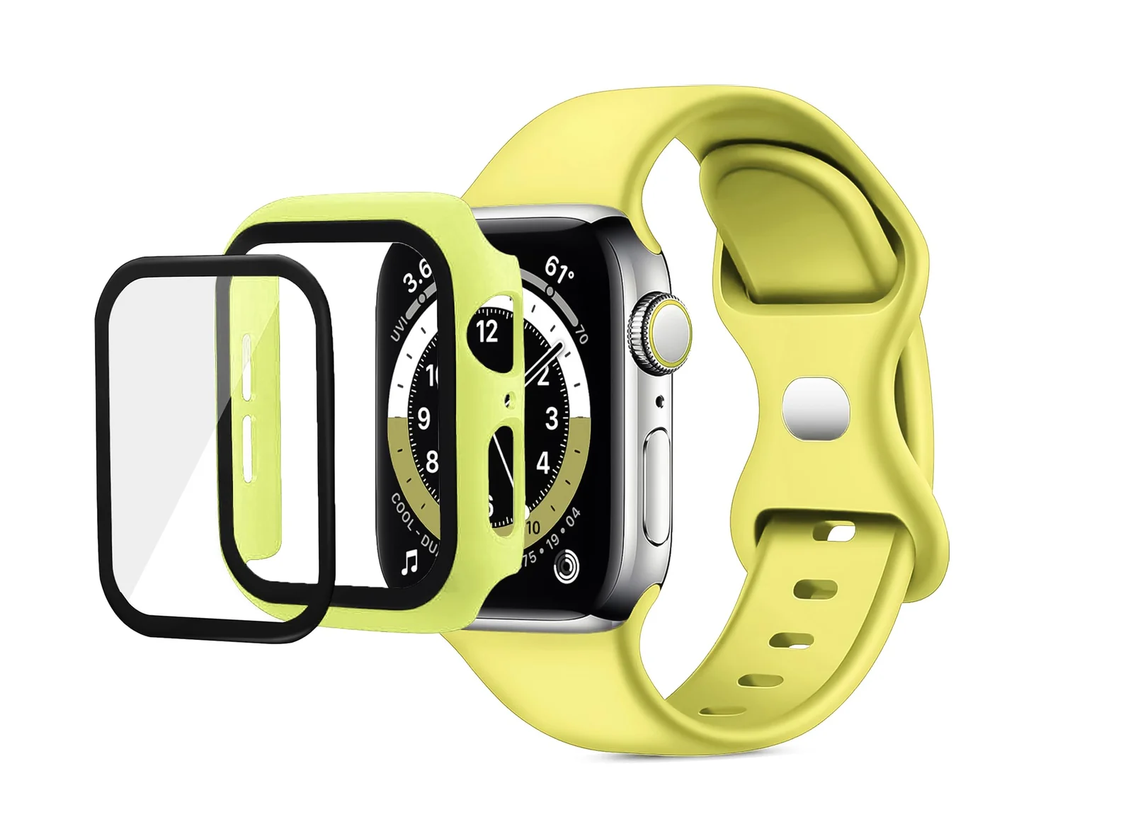 DL3 Mobilak Band with Case Compatible with Apple Watch 45mm, Adjustable Silicone Sport Wristband Replacement, Strap With Cover Built-in Glass Screen Protector for iWatch Series 9 8 7 - Black