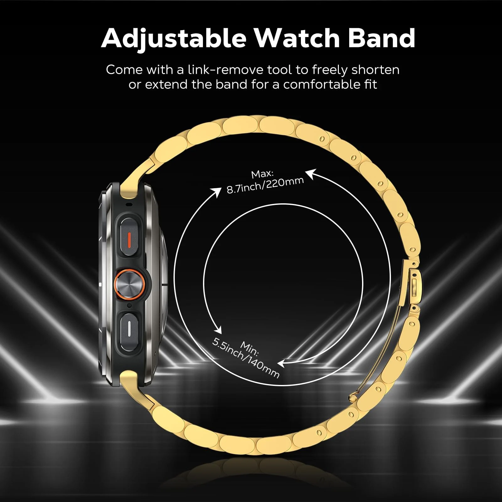 DL3 Mobilak Metal Straps Compatible with Samsung Galaxy Watch Ultra Strap 47mm, Stainless Steel Wristband Replacement Watch Strap Bands Accessories Bracelet for Galaxy Watch 7 Ultra - Gold