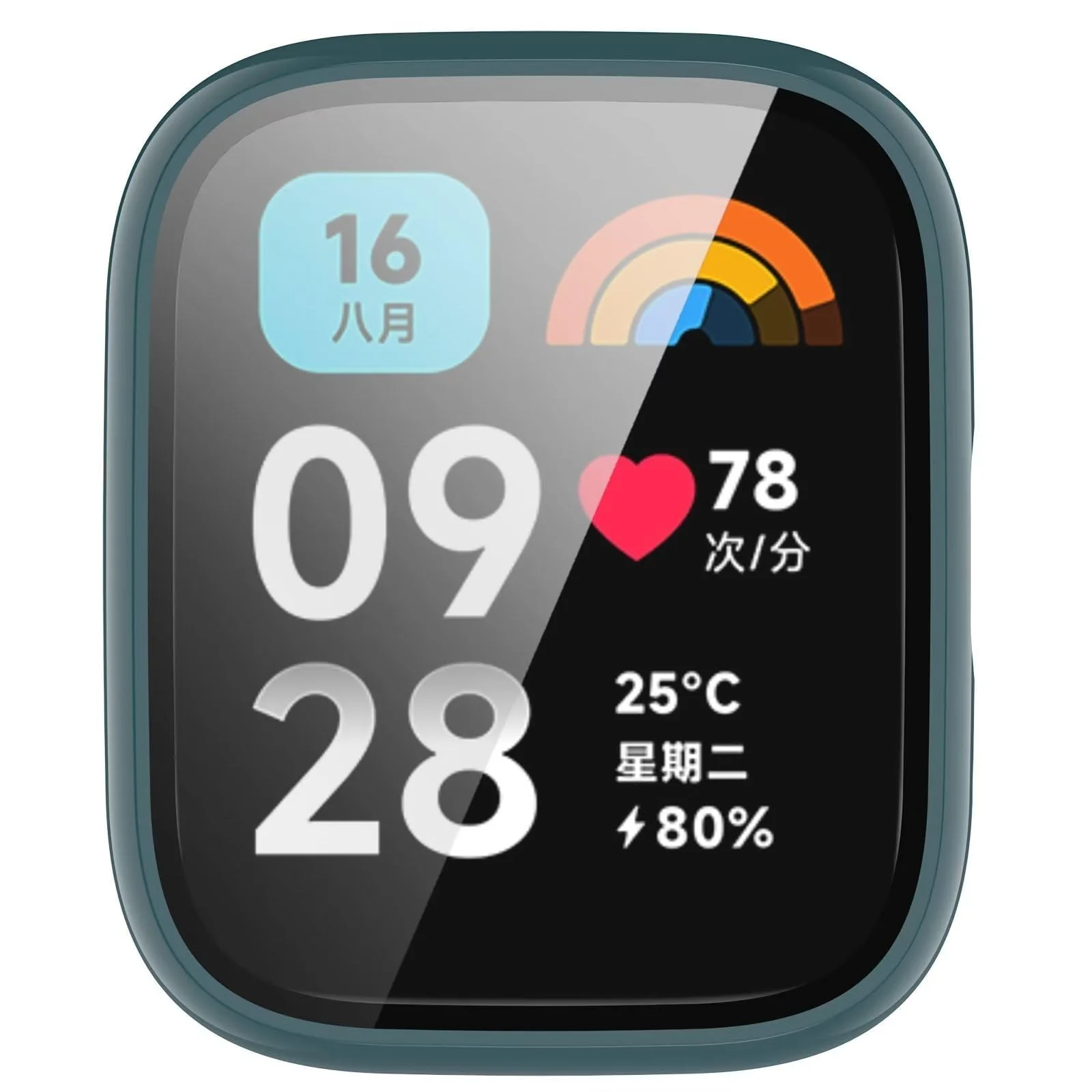 DL3 MOBILAK Full-Coverage Watch Case with Tempered Glass for Xiaomi Redmi Watch 3 Active / Redmi Watch 3 Lite, Green