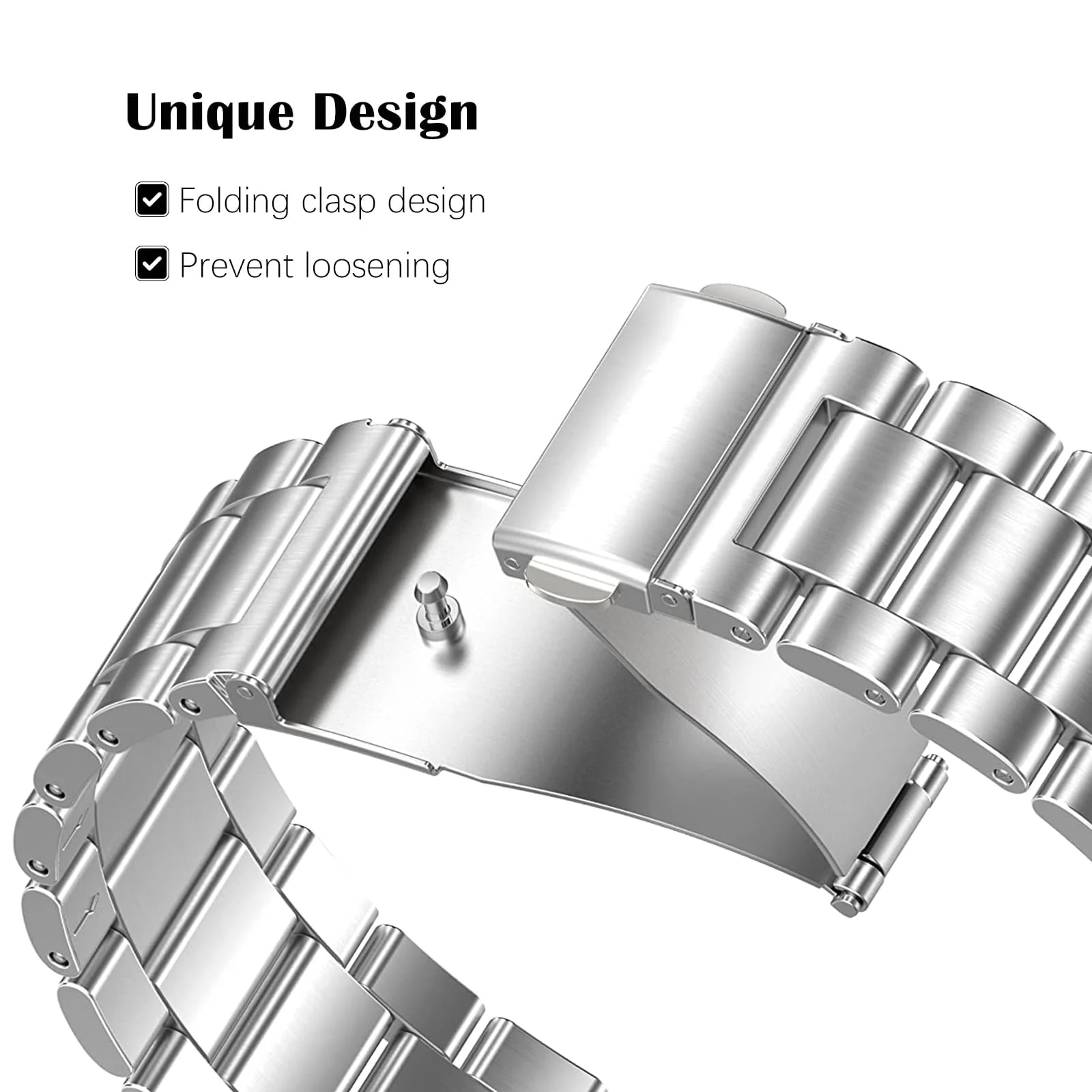 MOBIGON Stainless Steel Bracelet Strap with Double-Folding Clasp for Xiaomi Smart Band 8 / 9 / 10, Silver