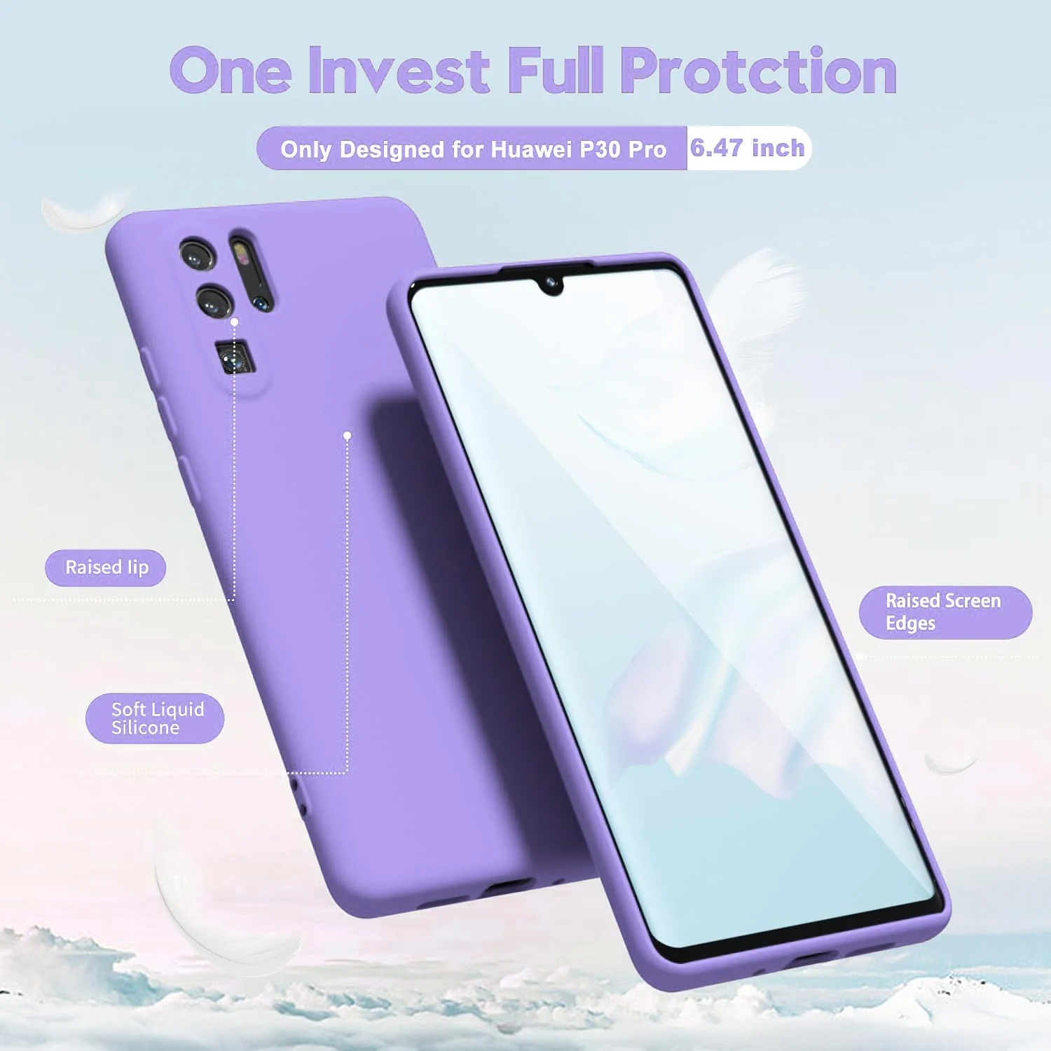 DL3 Mobilak Silicone Protective Case for Huawei P30 Pro, Shock-absorbing protection, Scratch-resistant surface, Soft microfiber lining - Lavender