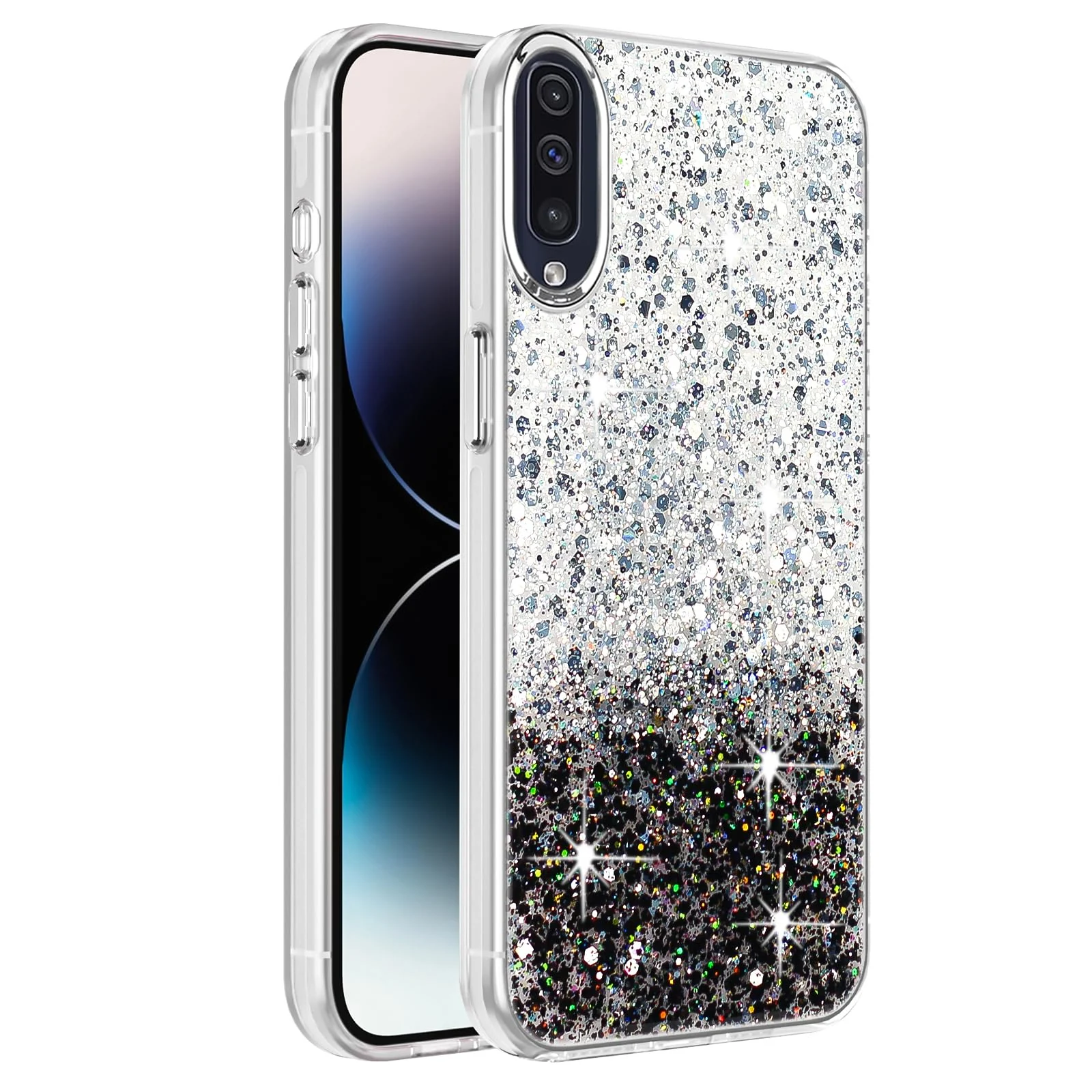 DL3 Mobilak Glitter Rhinestone Protective Case for Samsung Galaxy A50 / A30S / A50S with Shockproof Design - White Black
