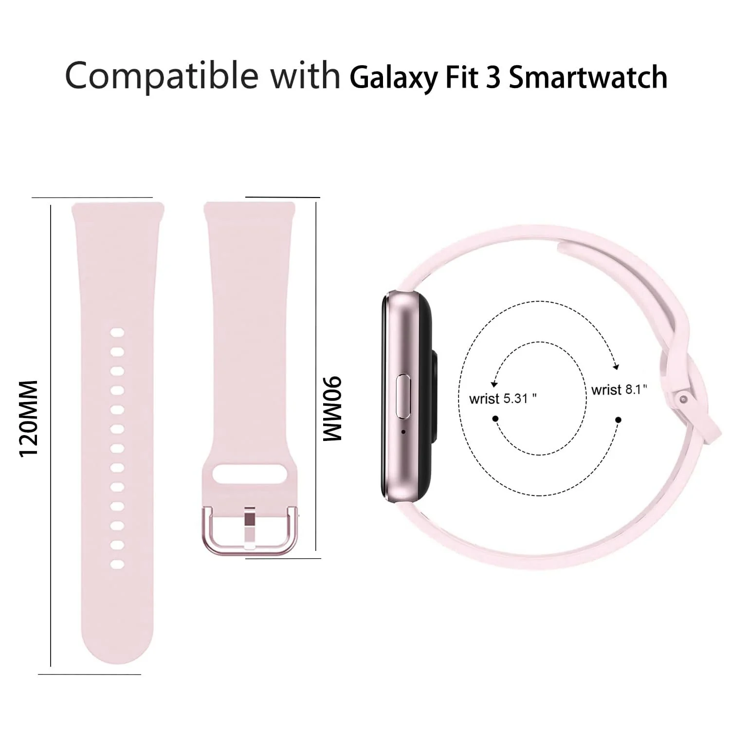 DL3 MOBILAK Soft Silicone Sport Watch Strap for Samsung Galaxy Fit 3, Pink Sand